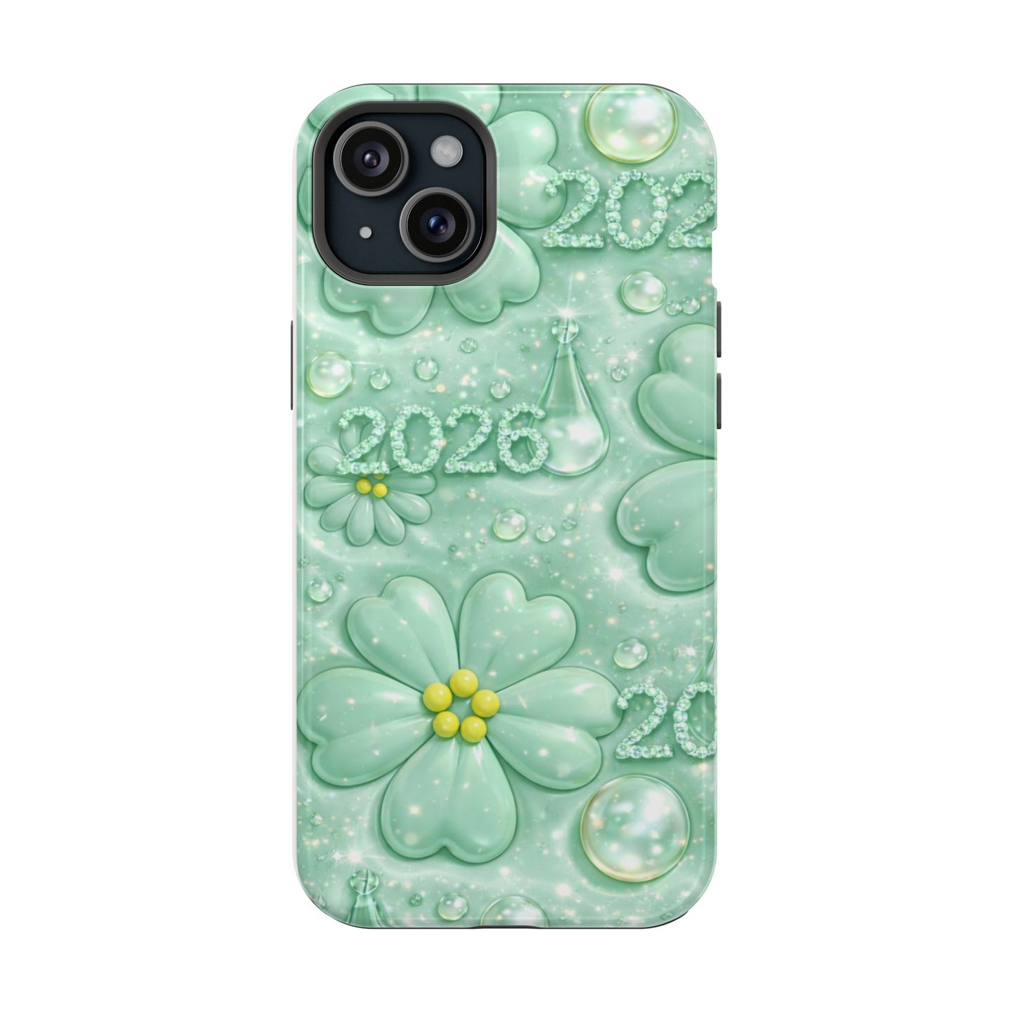 Impact-Resistant Phone Case — Mint 2026 Floral Clover Design