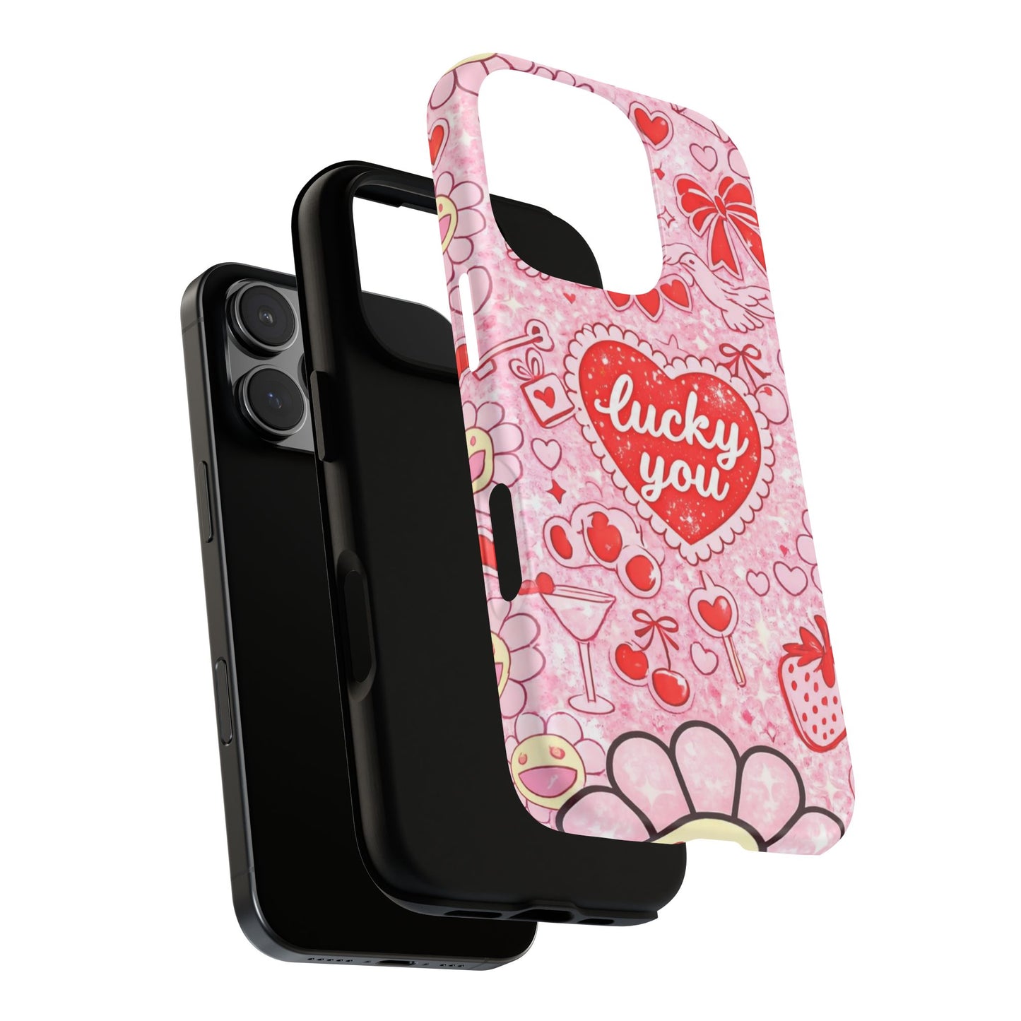 Pink Kawaii 'Lucky You' Floral Phone Case — Cute Valentine’s Protective Cover