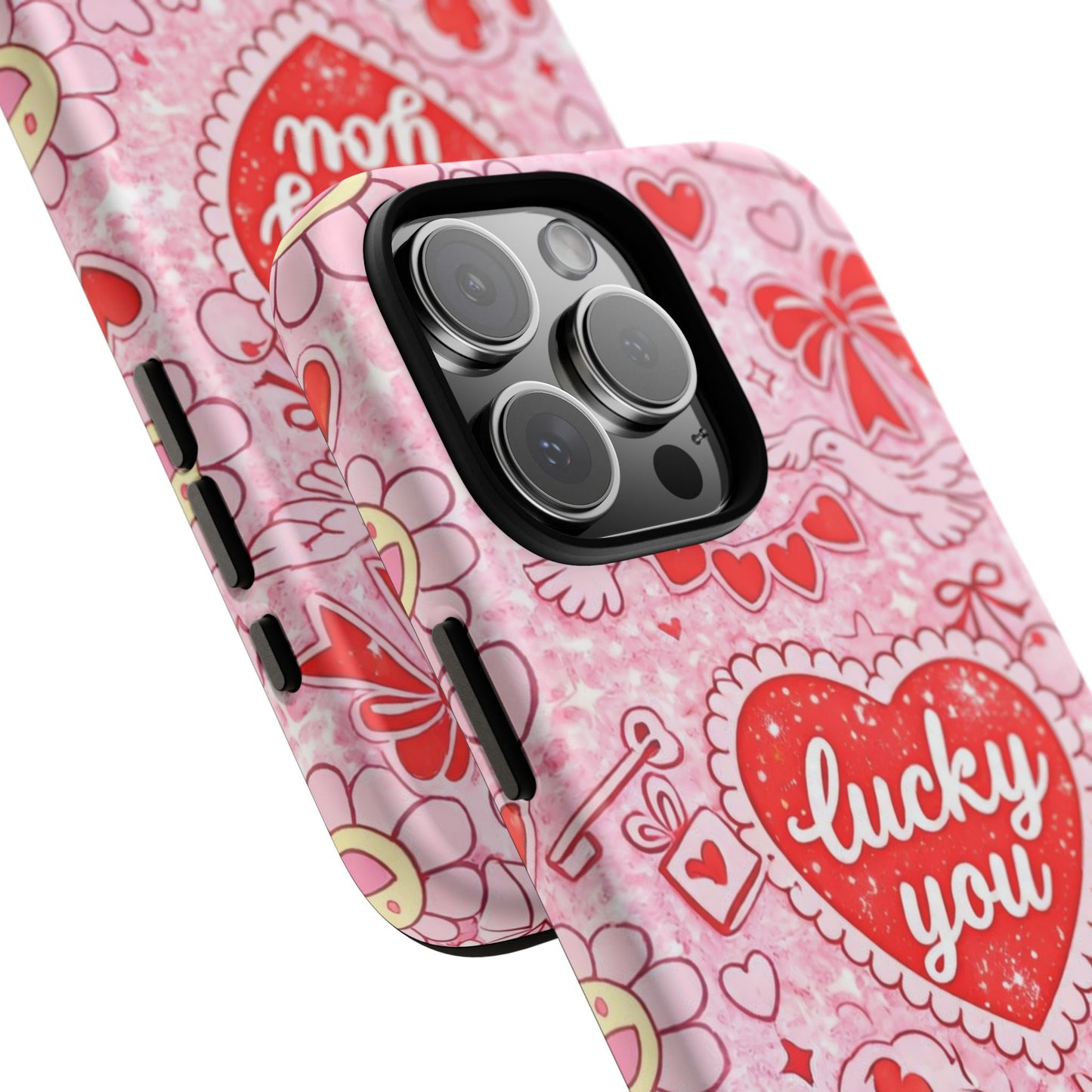 Pink Kawaii 'Lucky You' Floral Phone Case — Cute Valentine’s Protective Cover