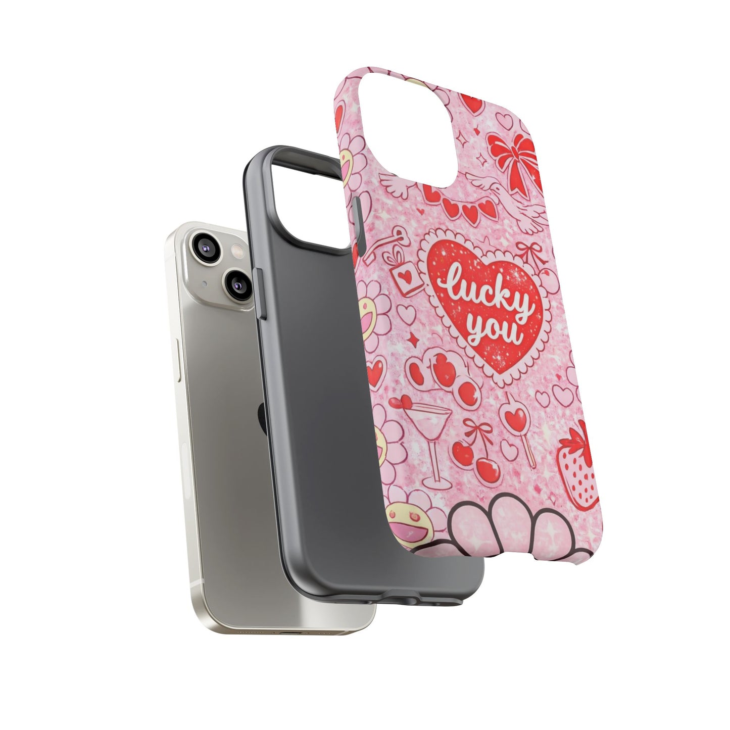 Pink Kawaii 'Lucky You' Floral Phone Case — Cute Valentine’s Protective Cover
