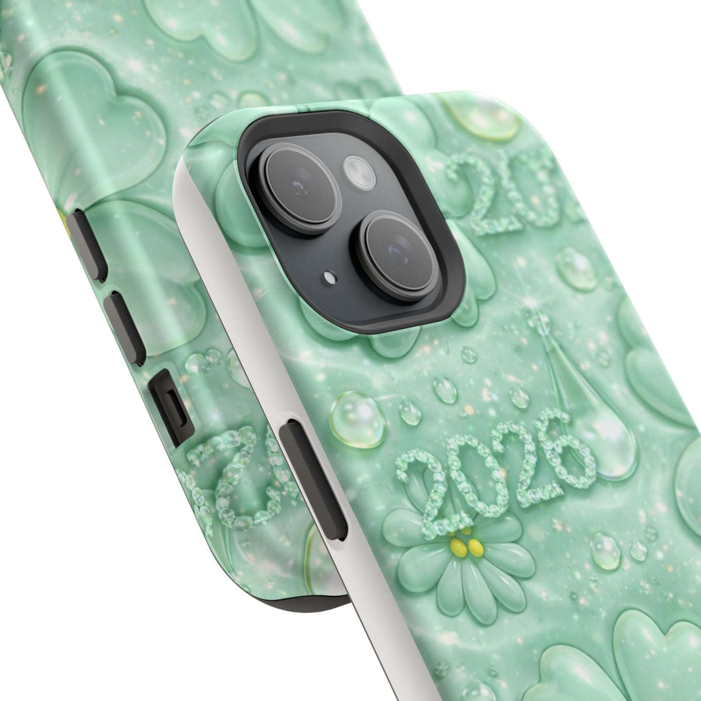 Impact-Resistant Phone Case — Mint 2026 Floral Clover Design