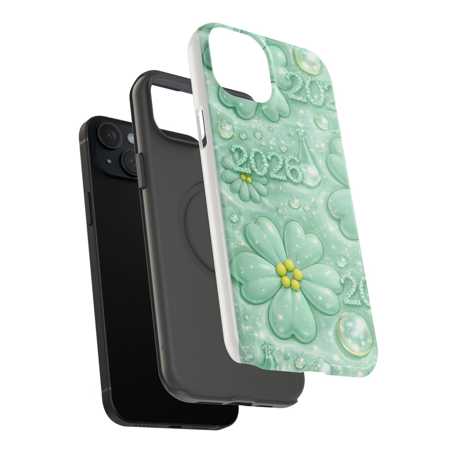 Impact-Resistant Phone Case — Mint 2026 Floral Clover Design