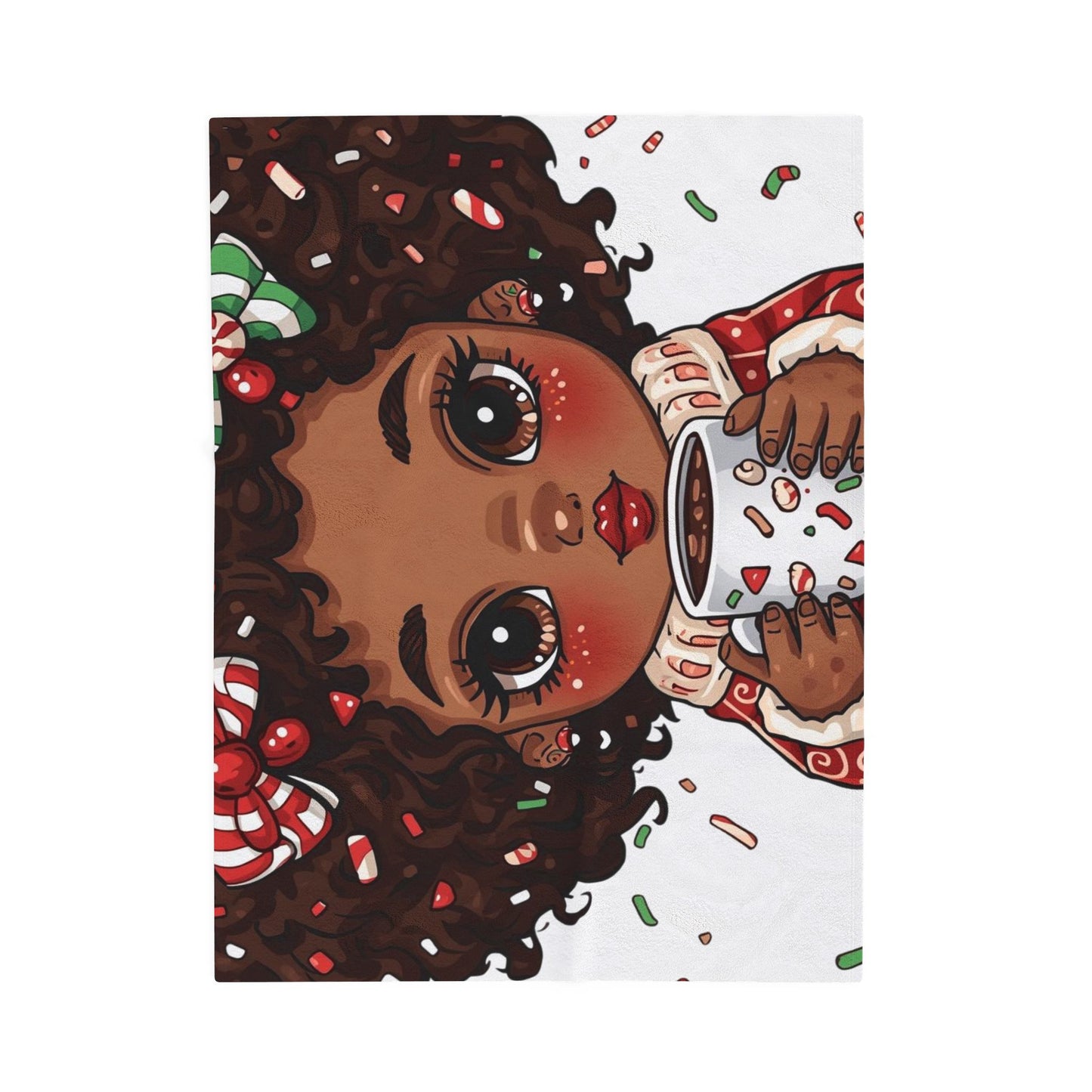 Holiday Cocoa Girl Velveteen Plush Blanket — Cozy Christmas Throw for Kids & Teens