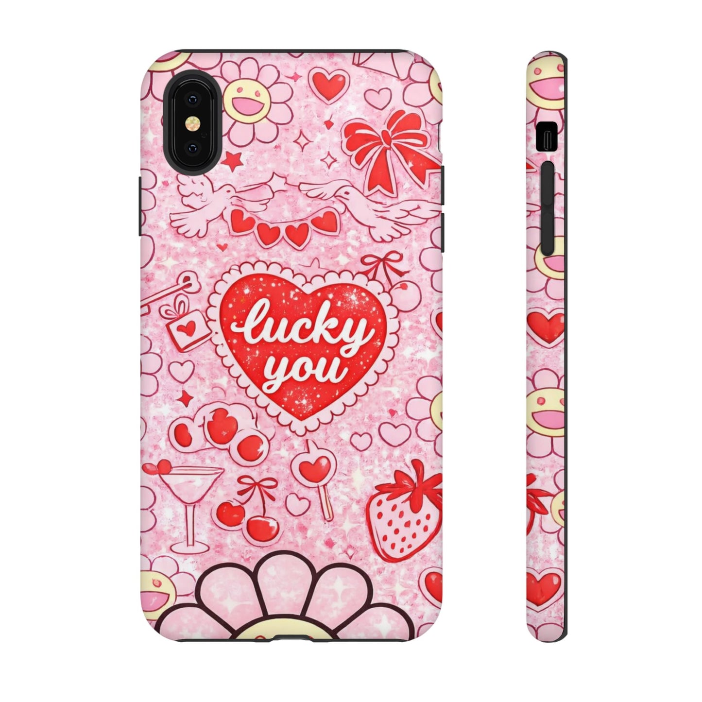 Pink Kawaii 'Lucky You' Floral Phone Case — Cute Valentine’s Protective Cover