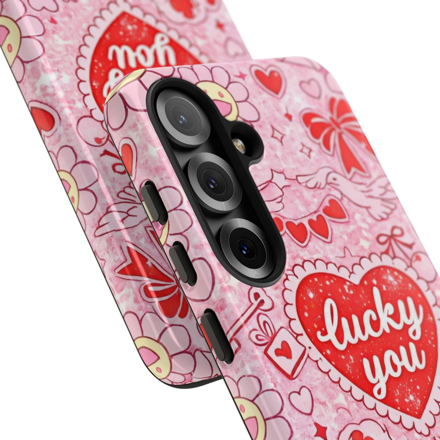 Pink Kawaii 'Lucky You' Floral Phone Case — Cute Valentine’s Protective Cover
