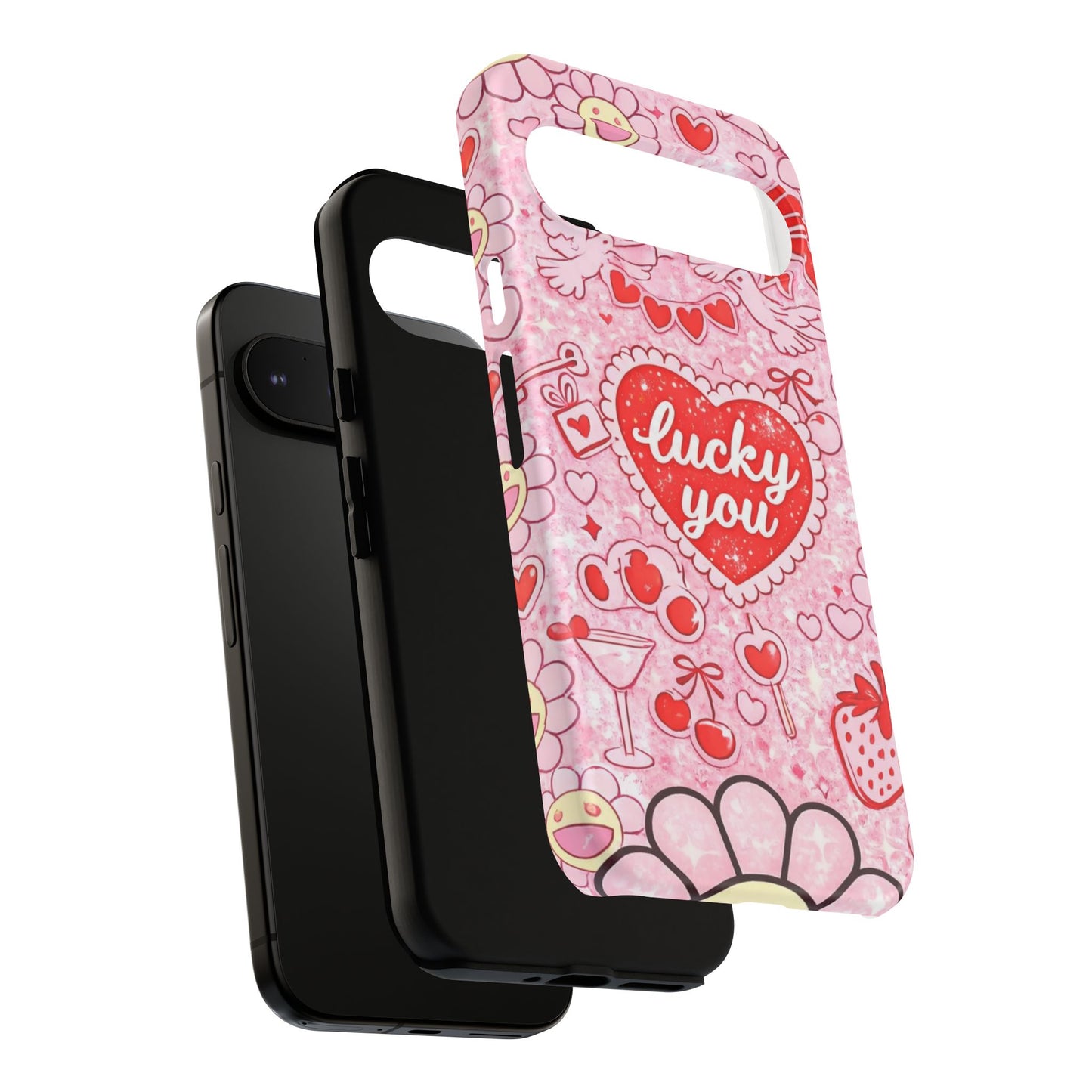 Pink Kawaii 'Lucky You' Floral Phone Case — Cute Valentine’s Protective Cover