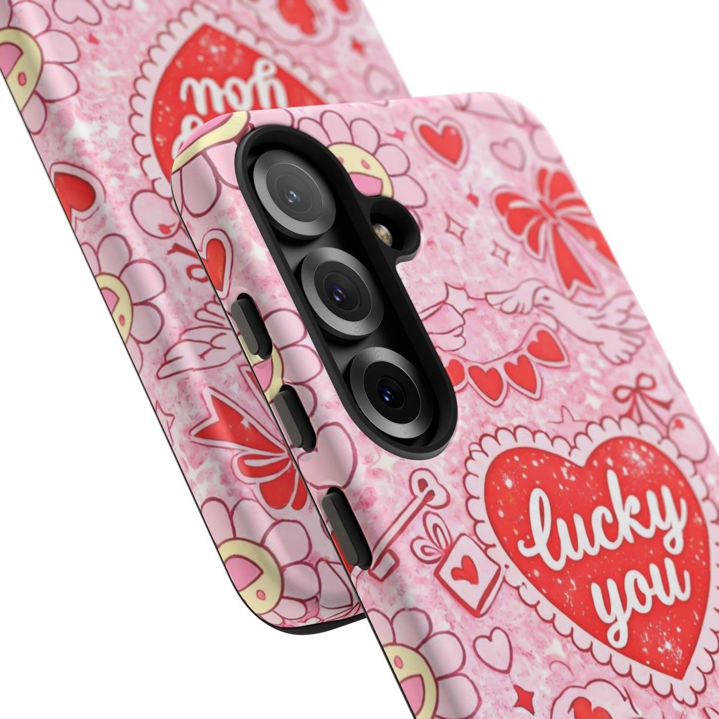 Pink Kawaii 'Lucky You' Floral Phone Case — Cute Valentine’s Protective Cover