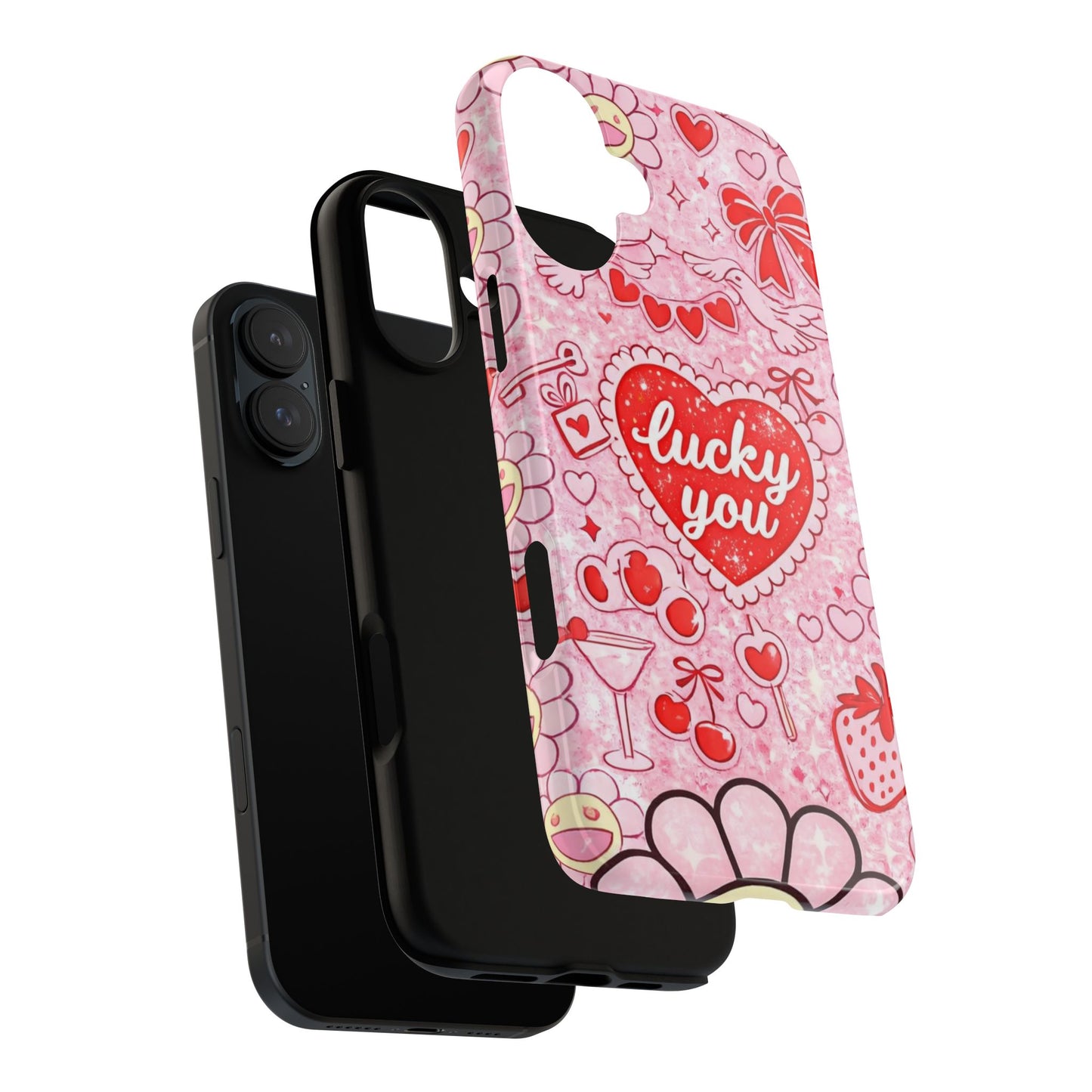 Pink Kawaii 'Lucky You' Floral Phone Case — Cute Valentine’s Protective Cover