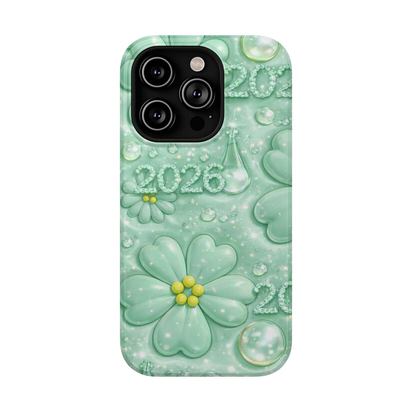 Impact-Resistant Phone Case — Mint 2026 Floral Clover Design