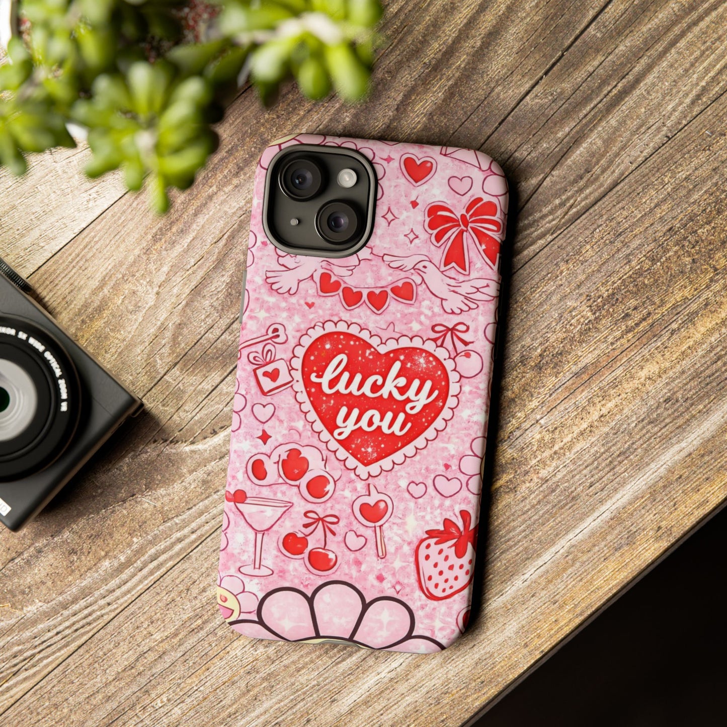 Pink Kawaii 'Lucky You' Floral Phone Case — Cute Valentine’s Protective Cover