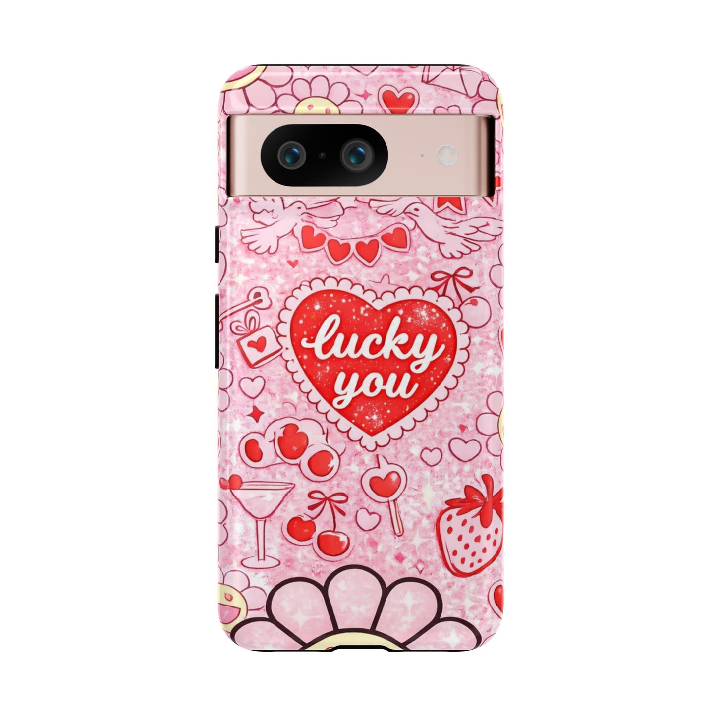 Pink Kawaii 'Lucky You' Floral Phone Case — Cute Valentine’s Protective Cover
