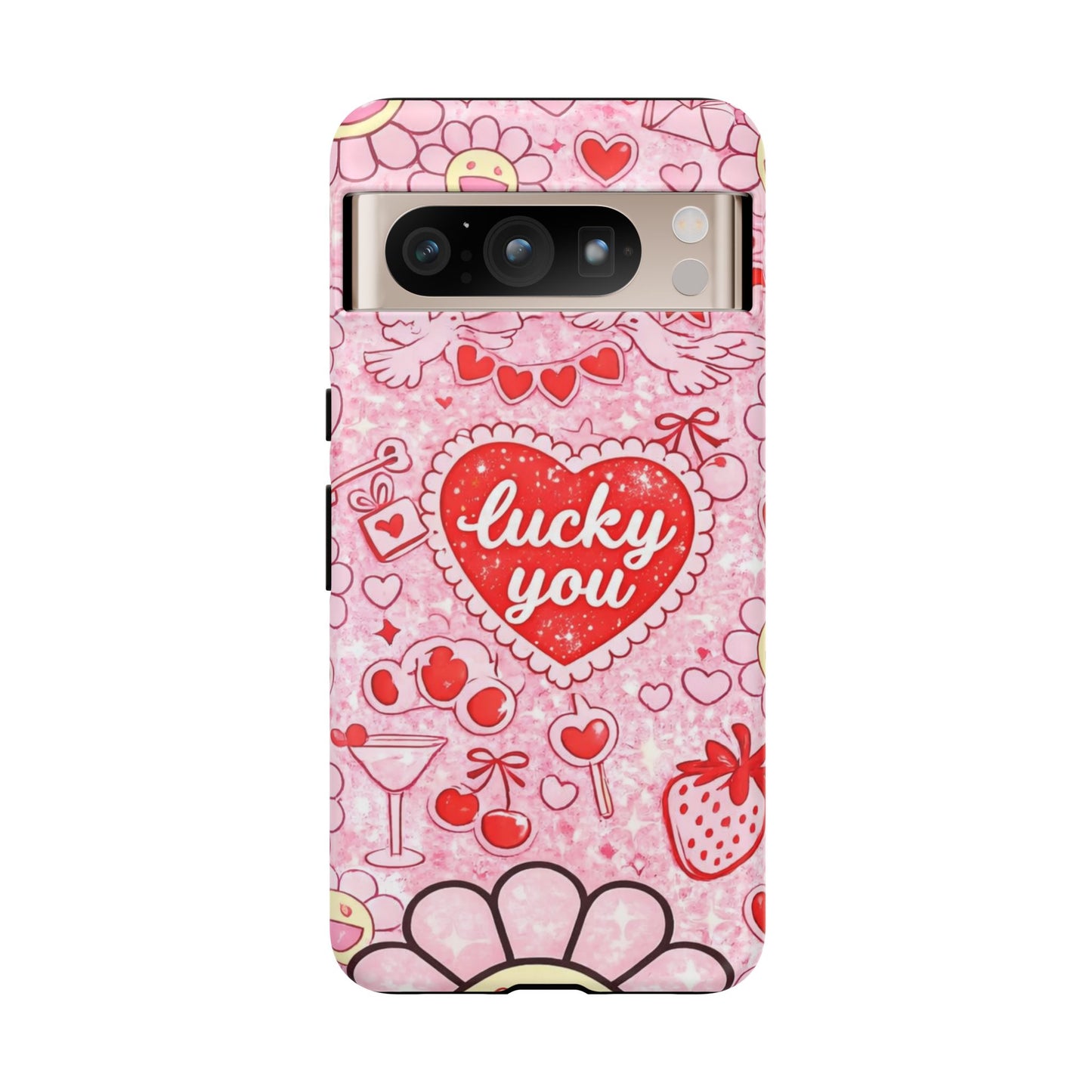 Pink Kawaii 'Lucky You' Floral Phone Case — Cute Valentine’s Protective Cover