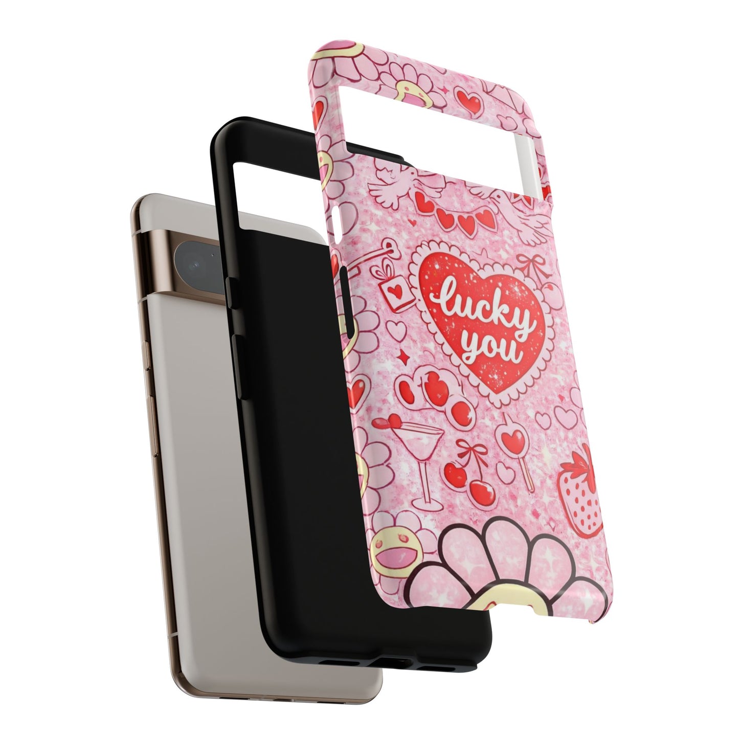 Pink Kawaii 'Lucky You' Floral Phone Case — Cute Valentine’s Protective Cover