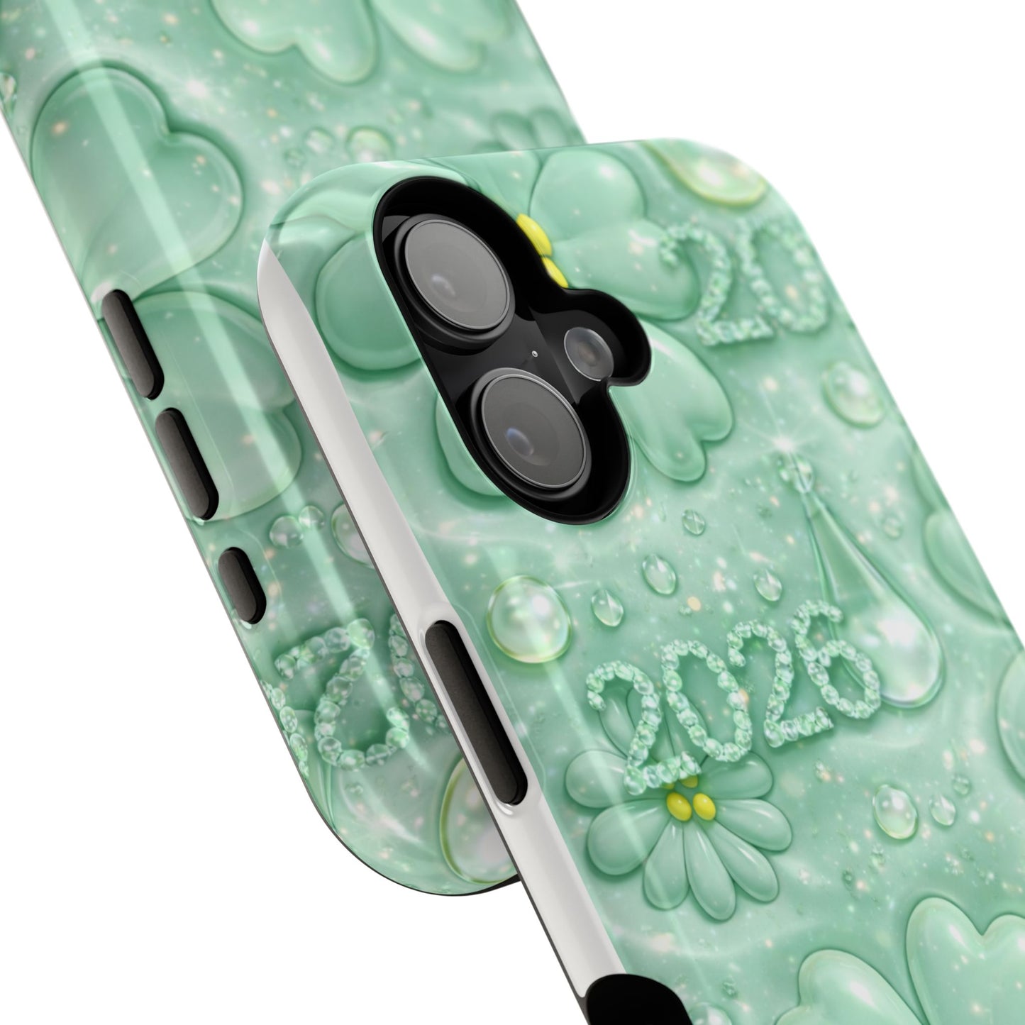 Impact-Resistant Phone Case — Mint 2026 Floral Clover Design