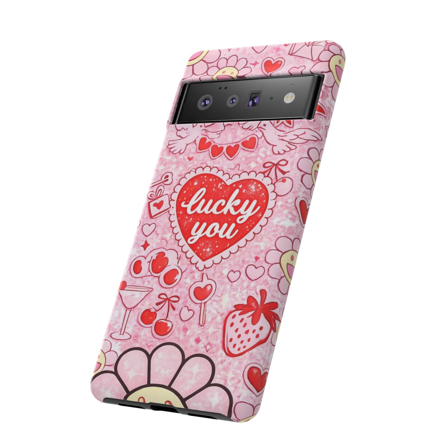 Pink Kawaii 'Lucky You' Floral Phone Case — Cute Valentine’s Protective Cover