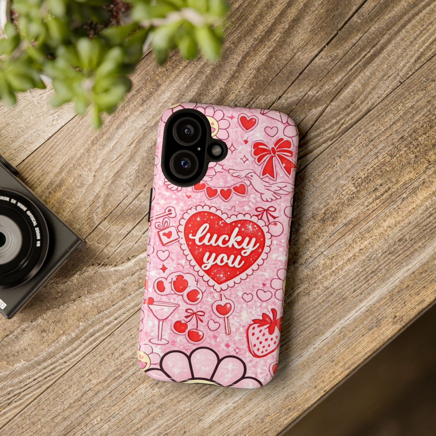 Pink Kawaii 'Lucky You' Floral Phone Case — Cute Valentine’s Protective Cover