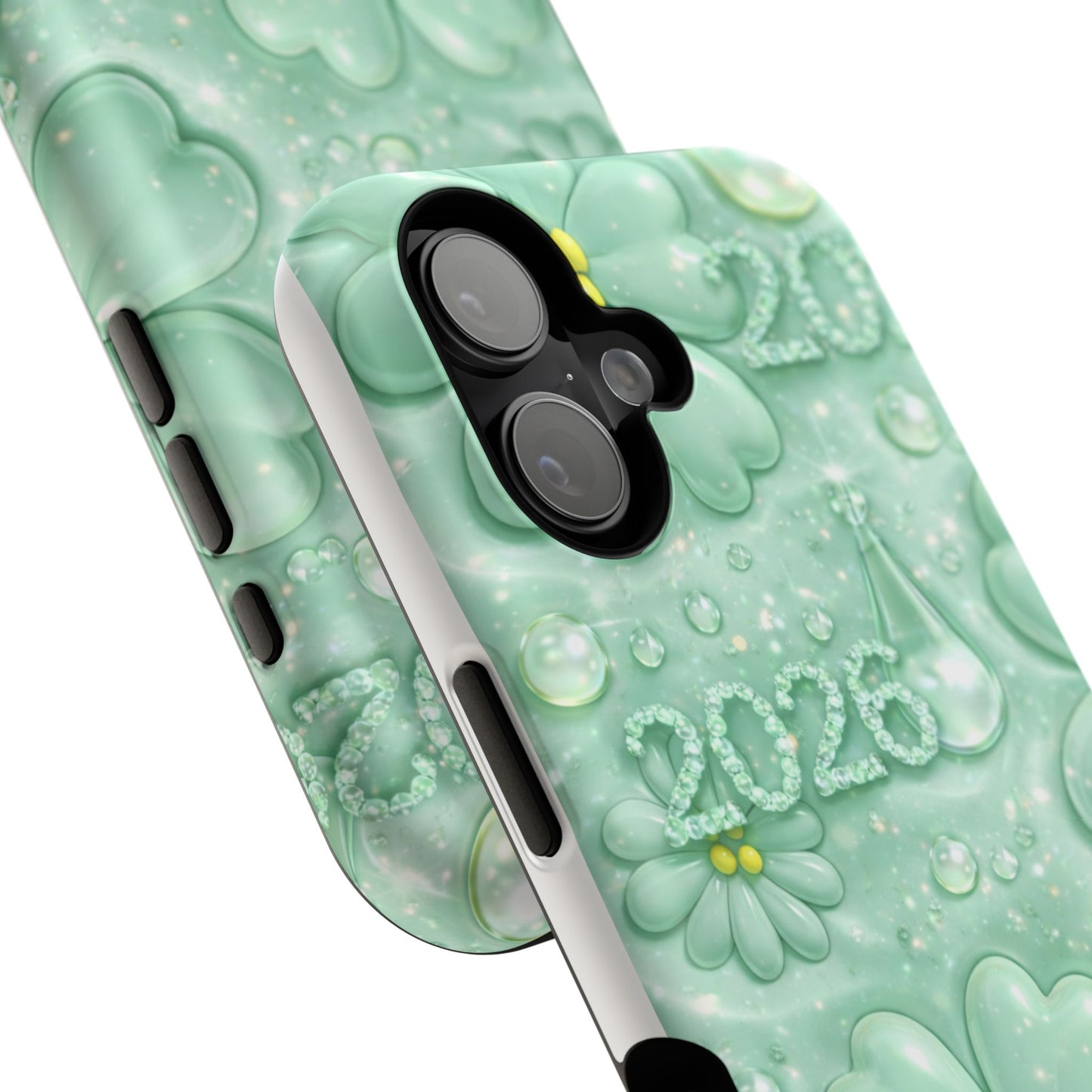 Impact-Resistant Phone Case — Mint 2026 Floral Clover Design