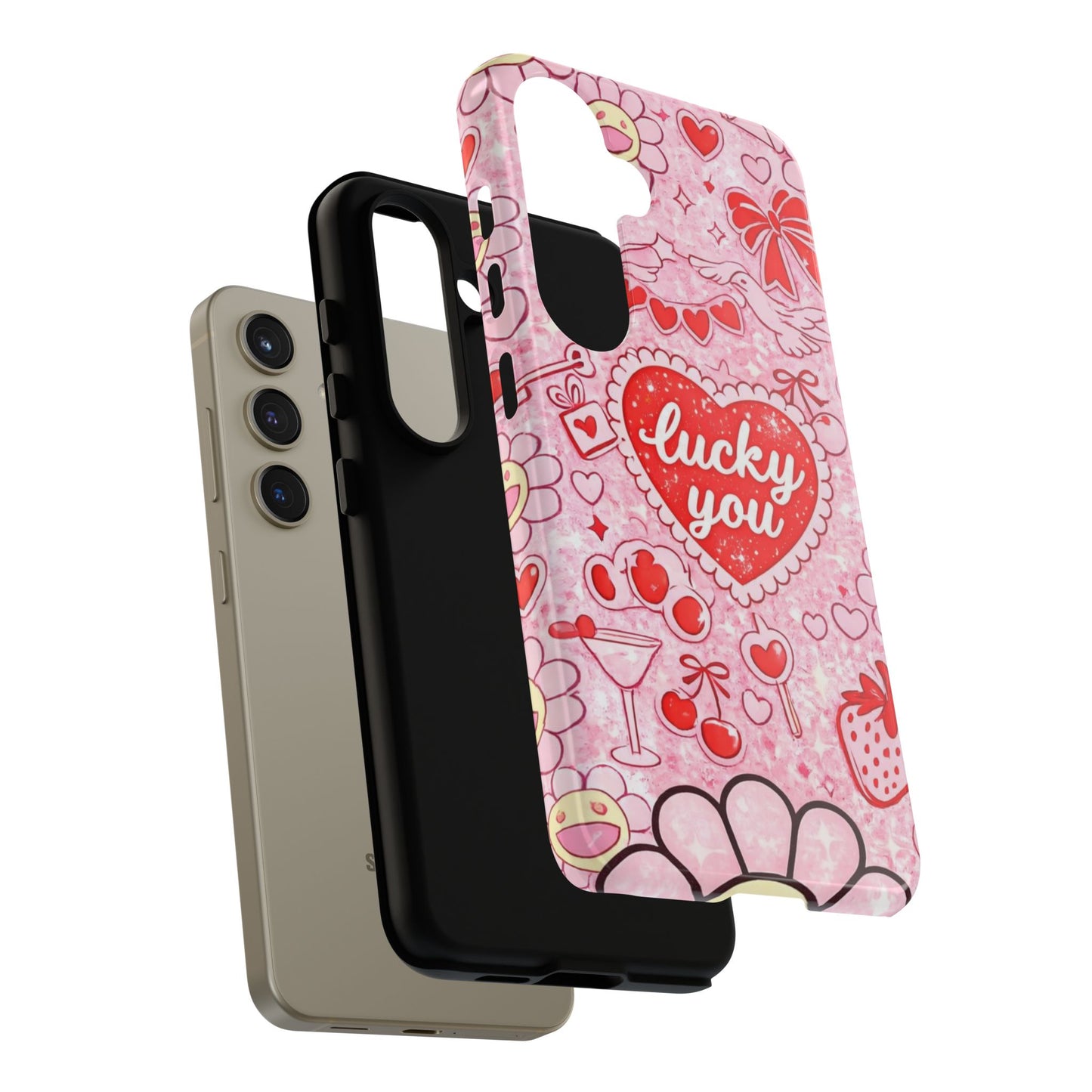 Pink Kawaii 'Lucky You' Floral Phone Case — Cute Valentine’s Protective Cover