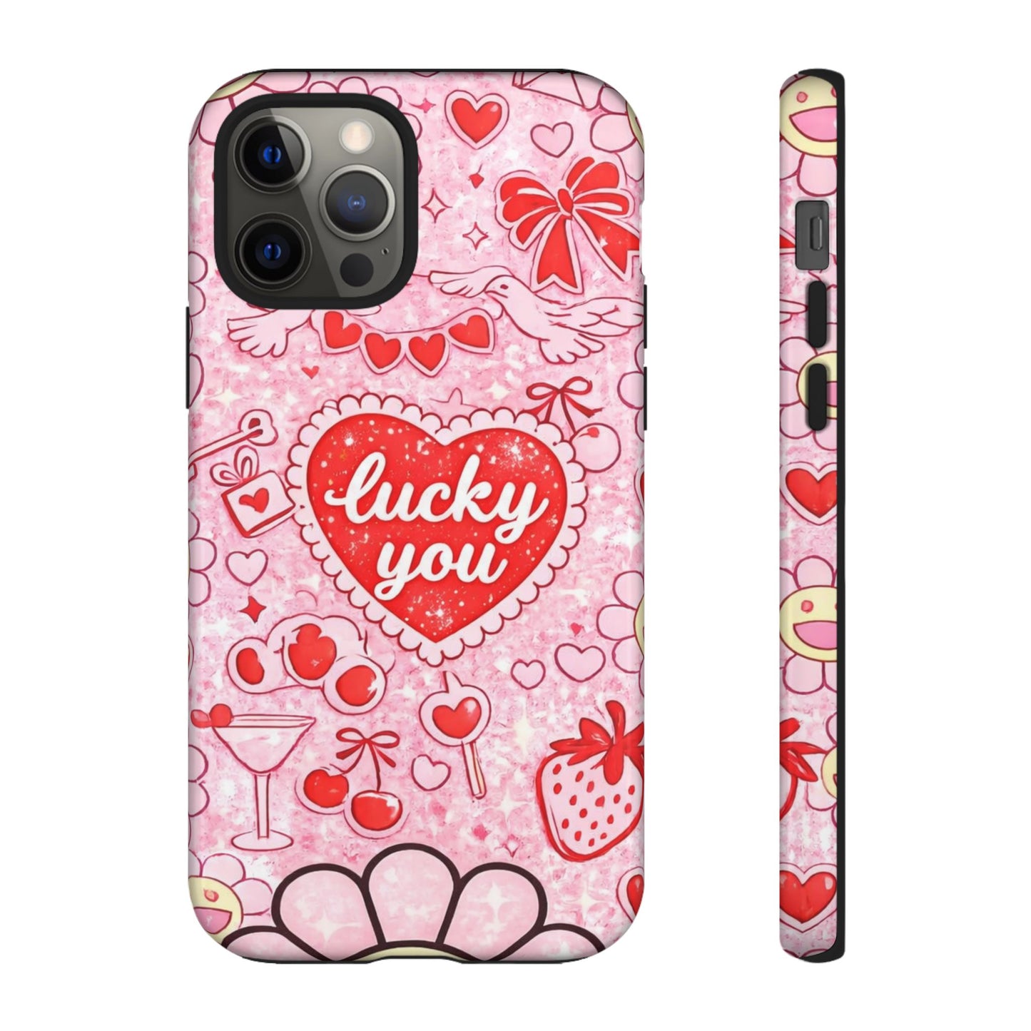 Pink Kawaii 'Lucky You' Floral Phone Case — Cute Valentine’s Protective Cover