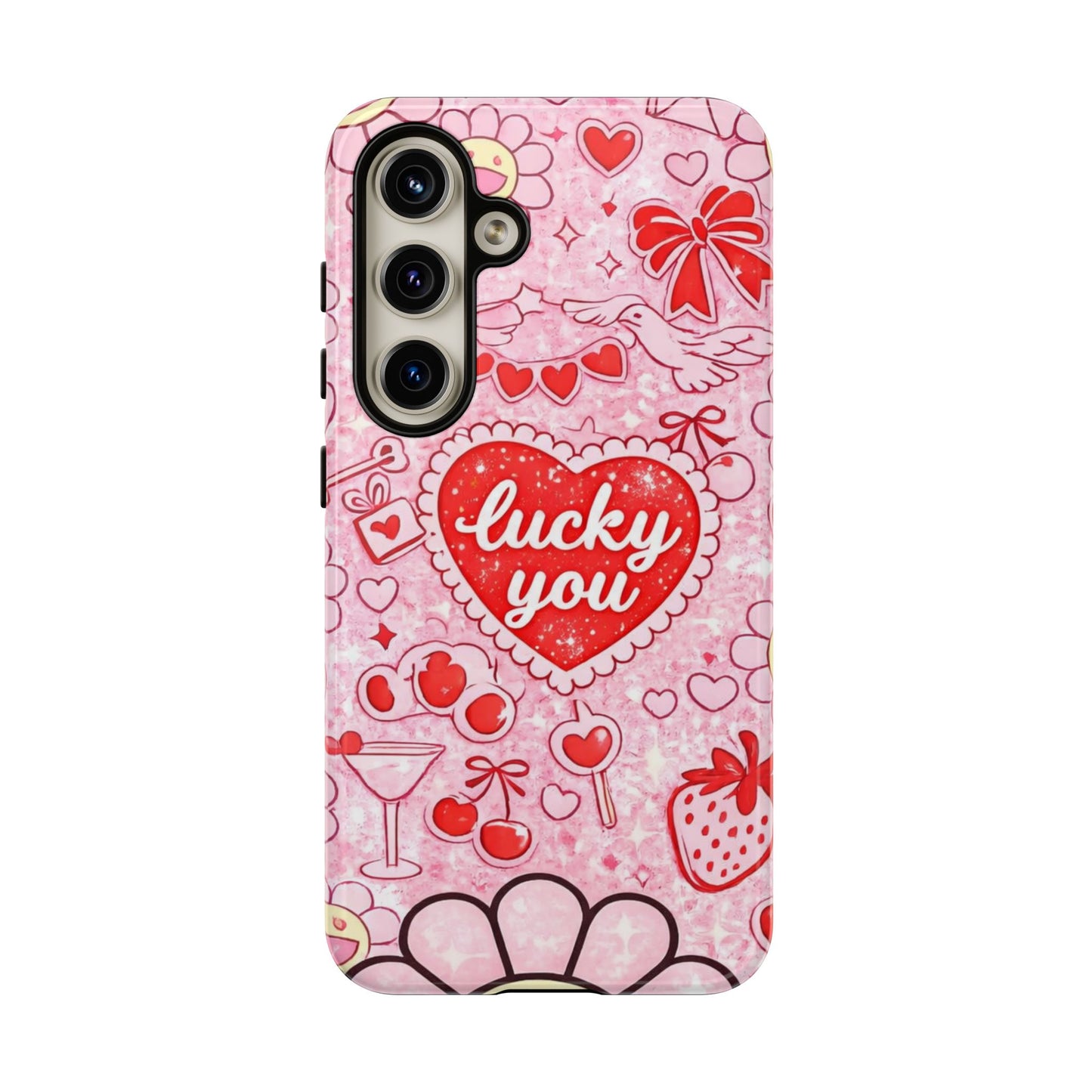 Pink Kawaii 'Lucky You' Floral Phone Case — Cute Valentine’s Protective Cover