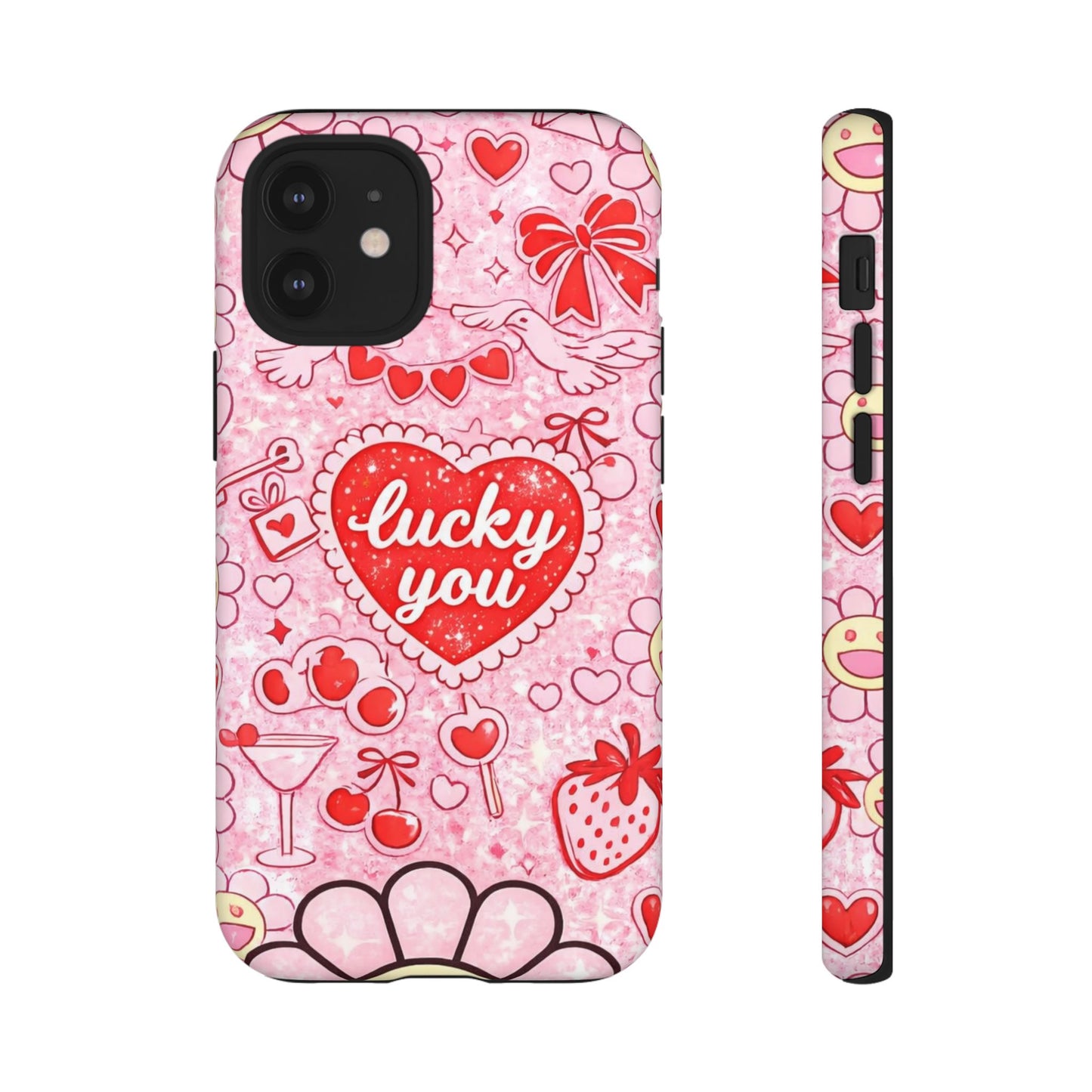 Pink Kawaii 'Lucky You' Floral Phone Case — Cute Valentine’s Protective Cover