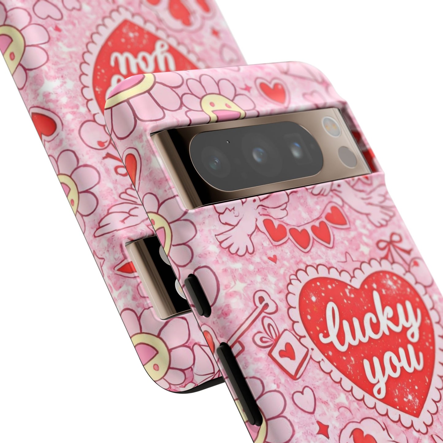 Pink Kawaii 'Lucky You' Floral Phone Case — Cute Valentine’s Protective Cover