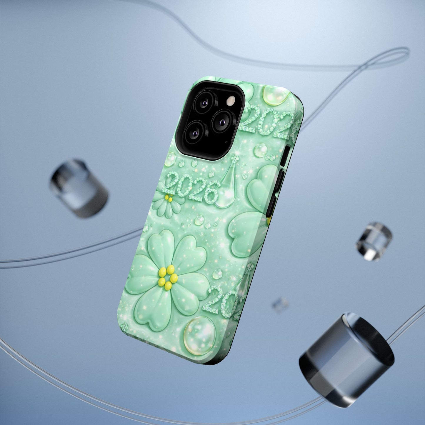 Impact-Resistant Phone Case — Mint 2026 Floral Clover Design