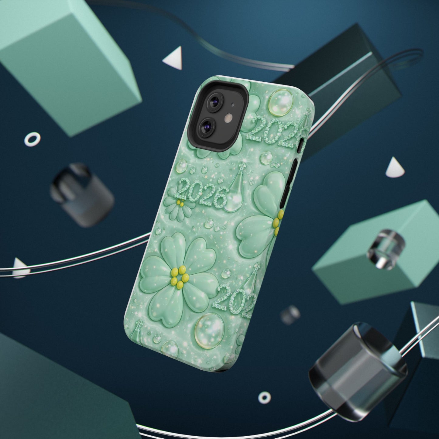 Impact-Resistant Phone Case — Mint 2026 Floral Clover Design