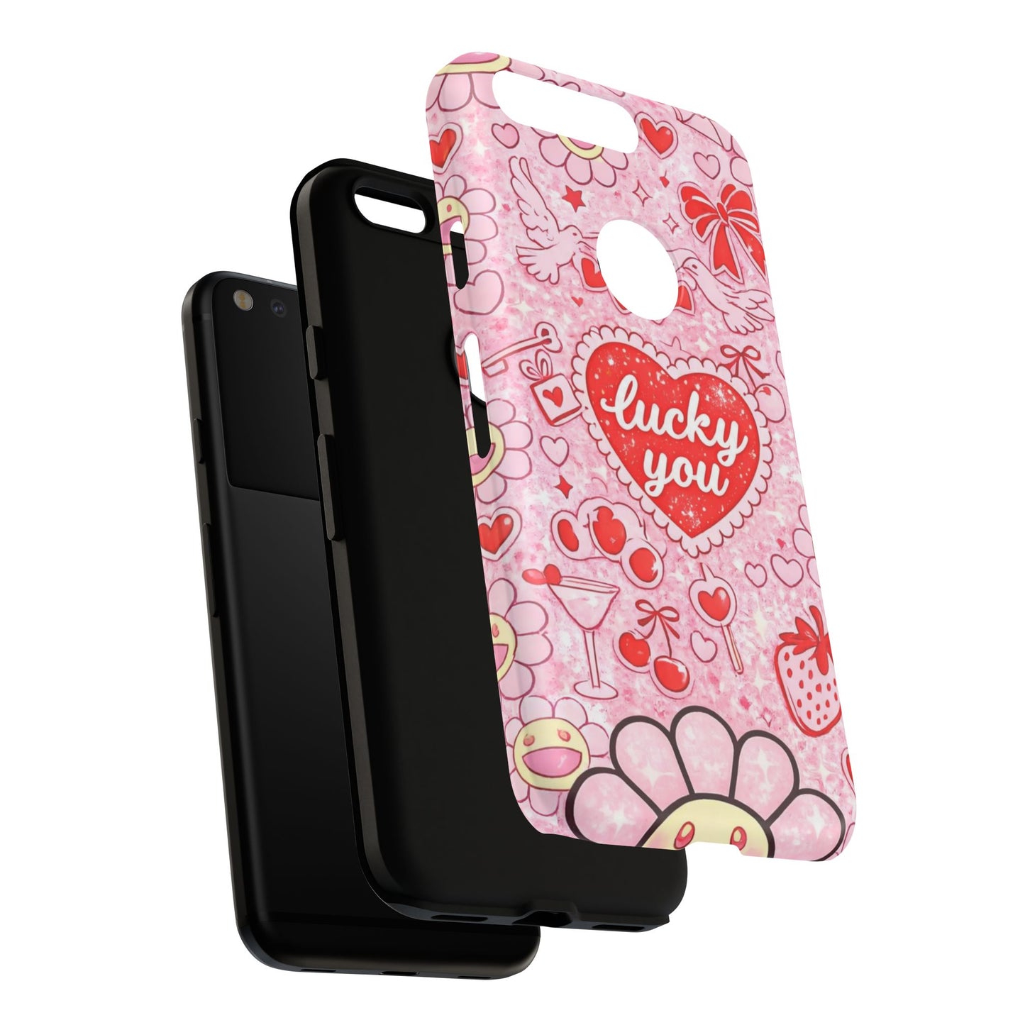 Pink Kawaii 'Lucky You' Floral Phone Case — Cute Valentine’s Protective Cover