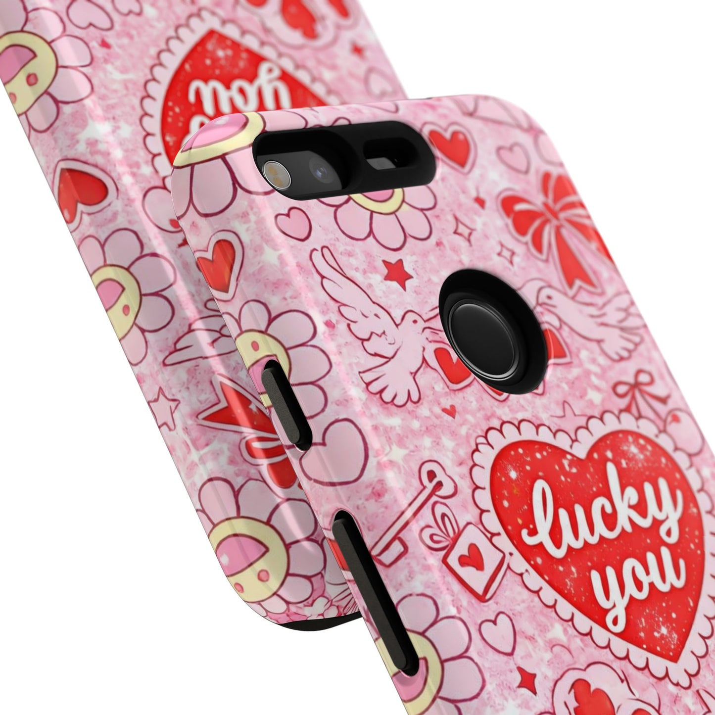 Pink Kawaii 'Lucky You' Floral Phone Case — Cute Valentine’s Protective Cover