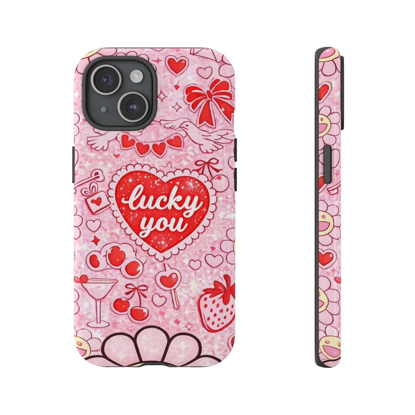 Pink Kawaii 'Lucky You' Floral Phone Case — Cute Valentine’s Protective Cover