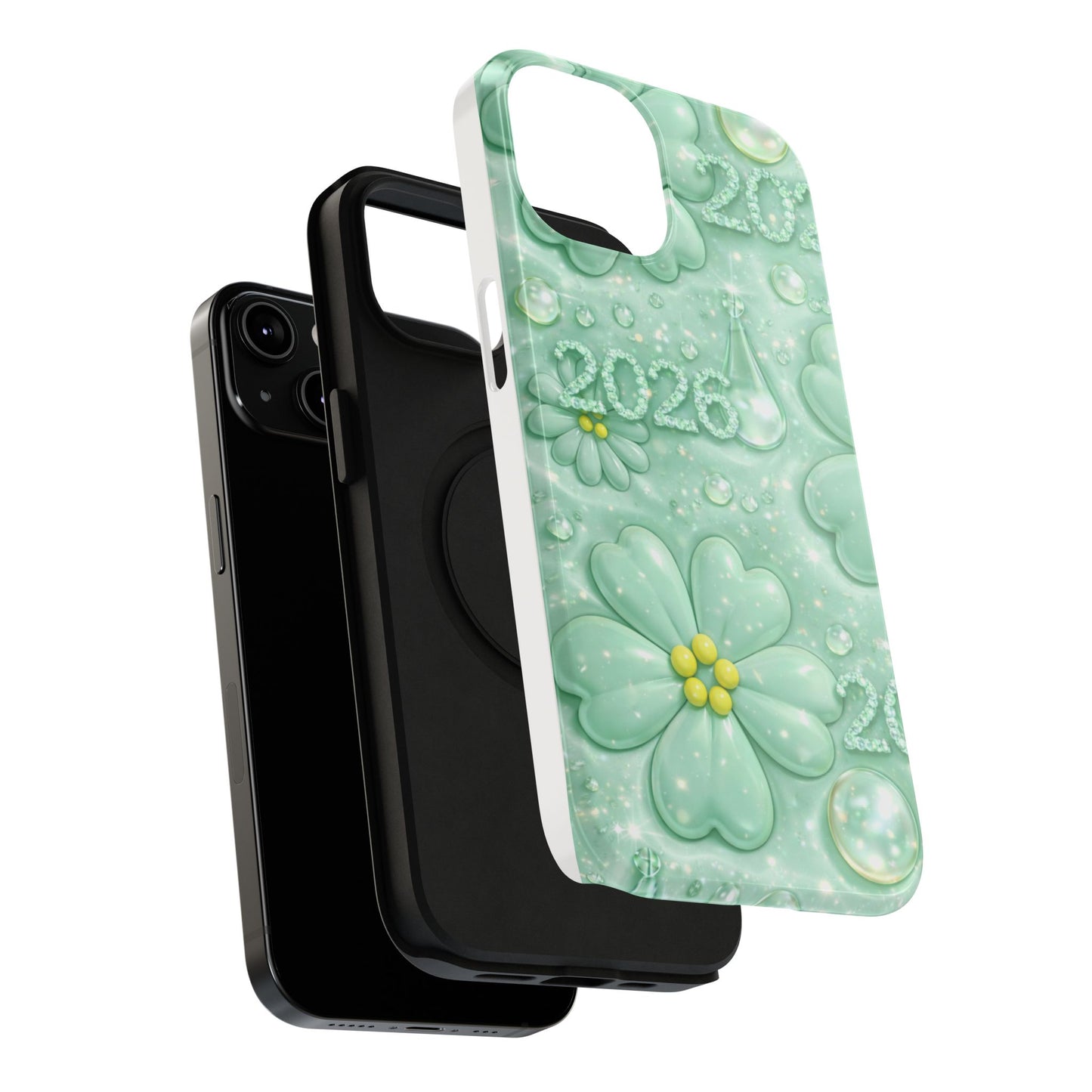 Impact-Resistant Phone Case — Mint 2026 Floral Clover Design