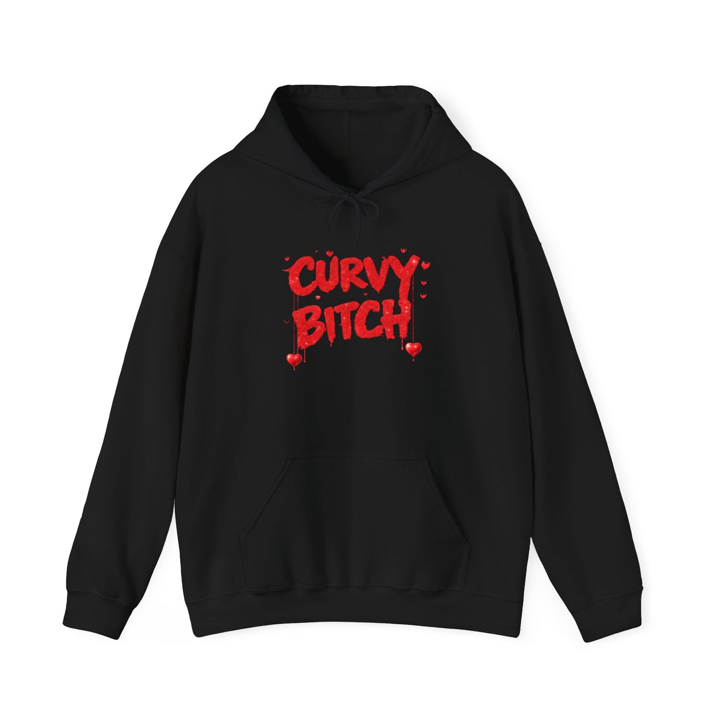 Curvy Bitch Hoodie — Bold Red Graphic Feminine Empowerment Sweatshirt