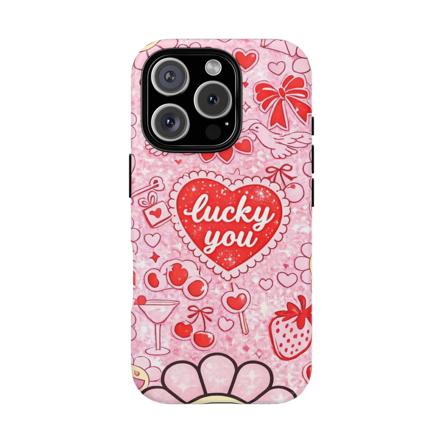Pink Kawaii 'Lucky You' Floral Phone Case — Cute Valentine’s Protective Cover