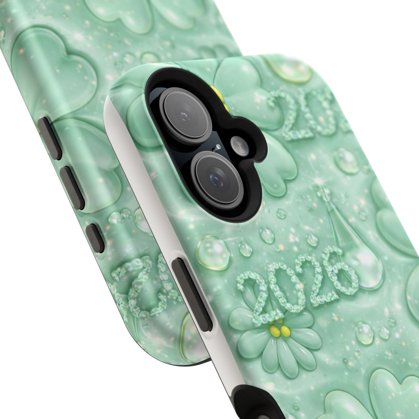 Impact-Resistant Phone Case — Mint 2026 Floral Clover Design