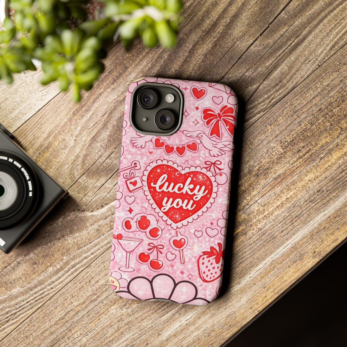 Pink Kawaii 'Lucky You' Floral Phone Case — Cute Valentine’s Protective Cover