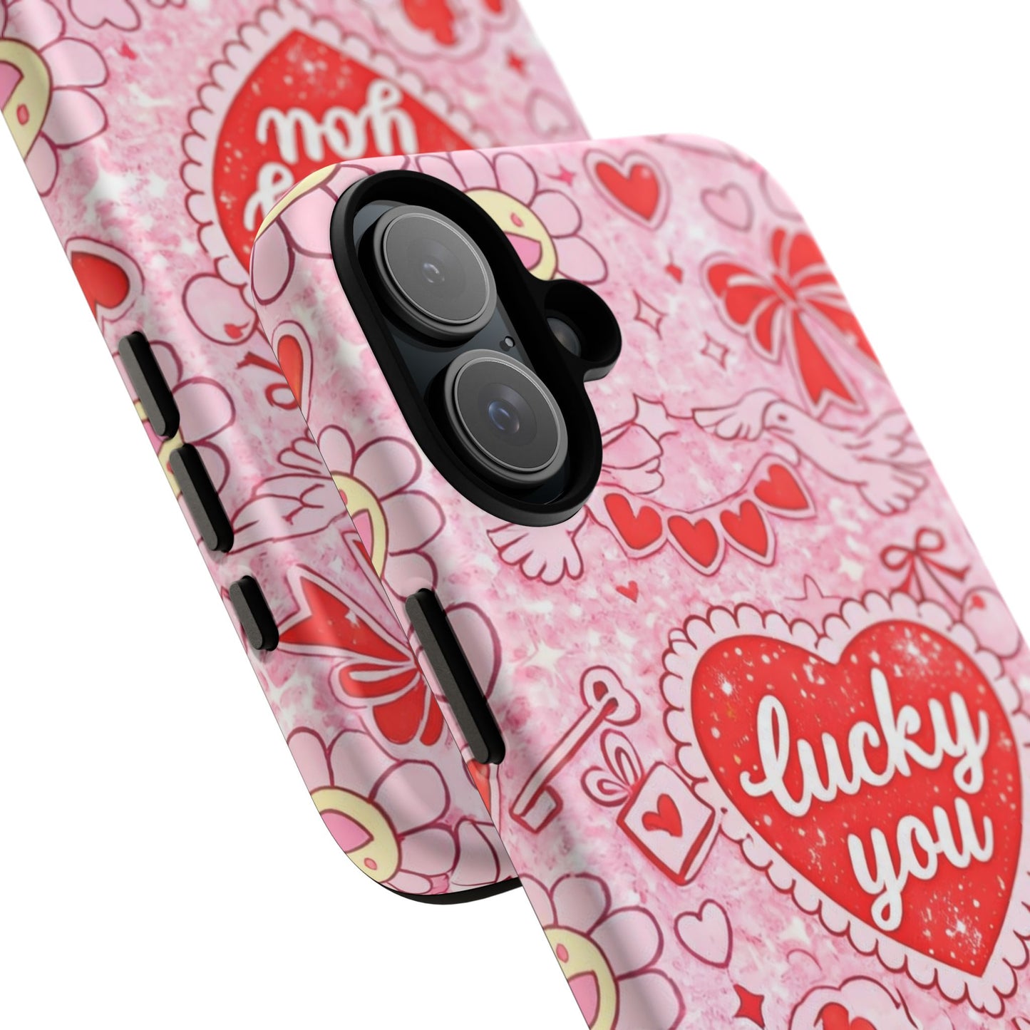 Pink Kawaii 'Lucky You' Floral Phone Case — Cute Valentine’s Protective Cover