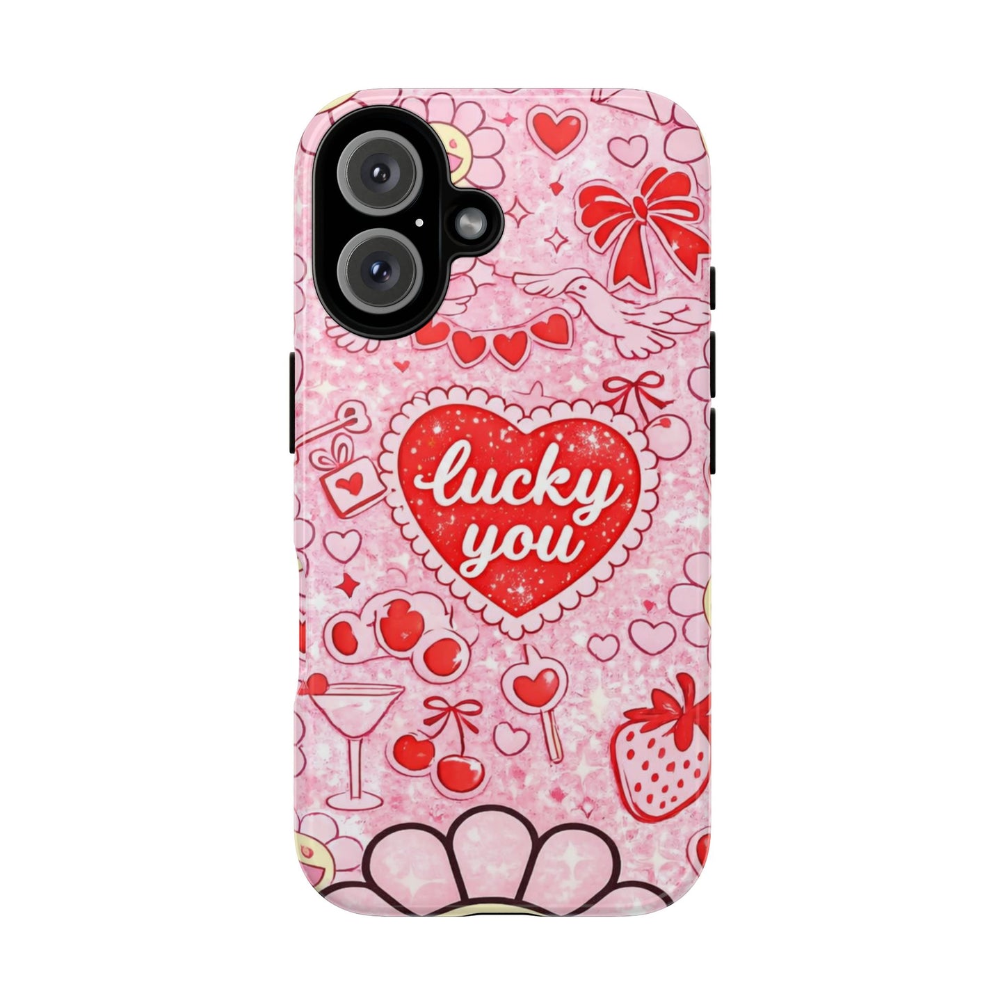 Pink Kawaii 'Lucky You' Floral Phone Case — Cute Valentine’s Protective Cover