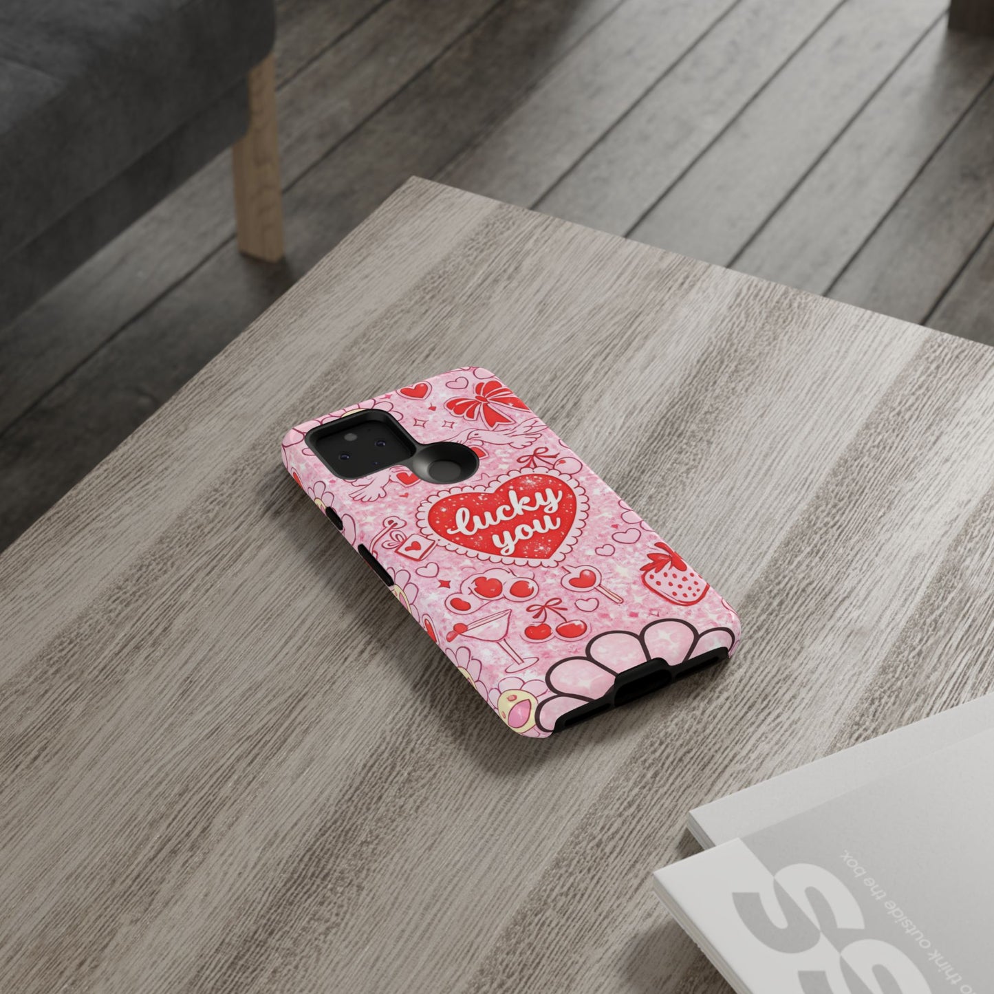 Pink Kawaii 'Lucky You' Floral Phone Case — Cute Valentine’s Protective Cover