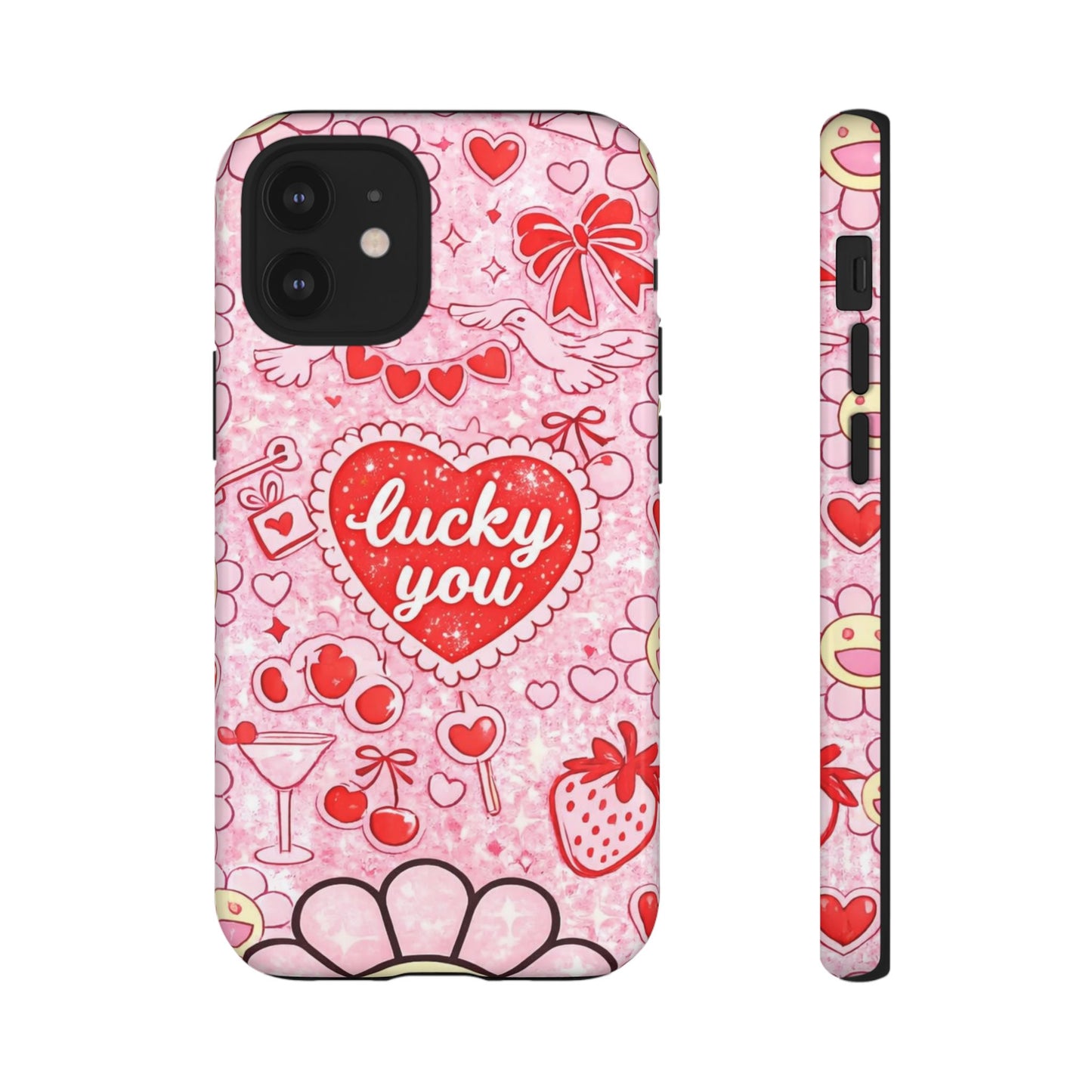Pink Kawaii 'Lucky You' Floral Phone Case — Cute Valentine’s Protective Cover