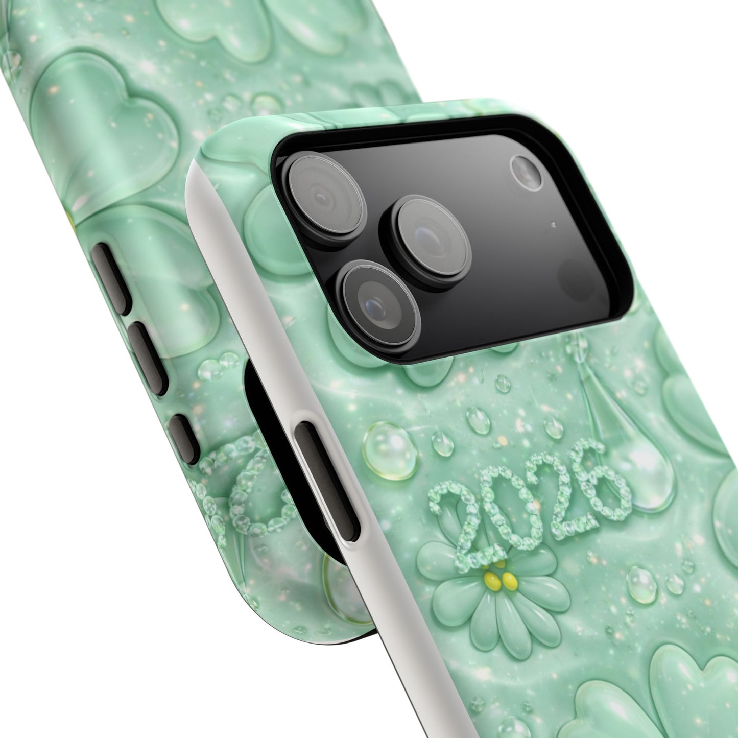Impact-Resistant Phone Case — Mint 2026 Floral Clover Design