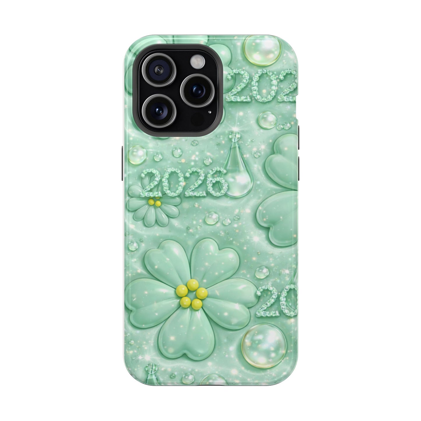 Impact-Resistant Phone Case — Mint 2026 Floral Clover Design