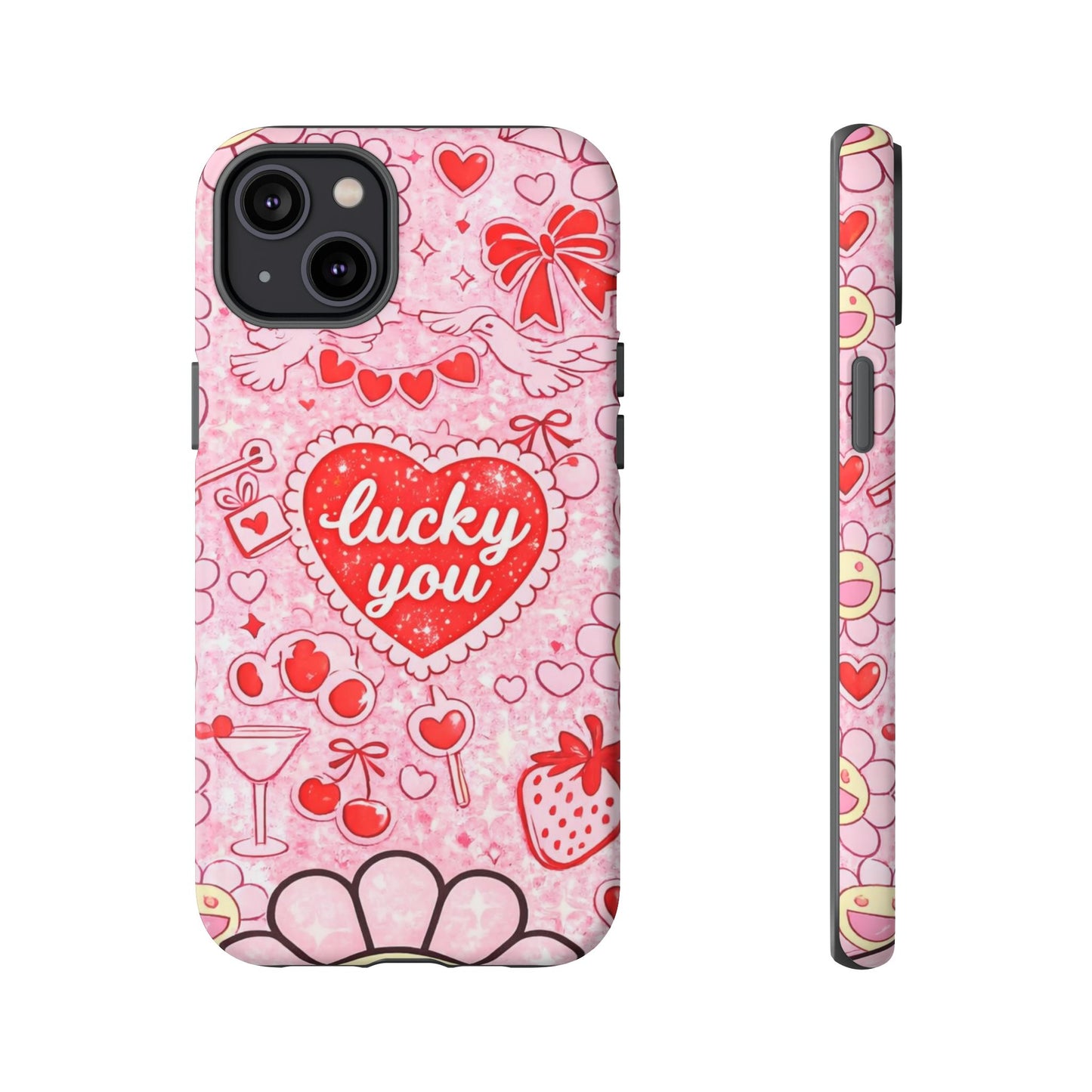 Pink Kawaii 'Lucky You' Floral Phone Case — Cute Valentine’s Protective Cover