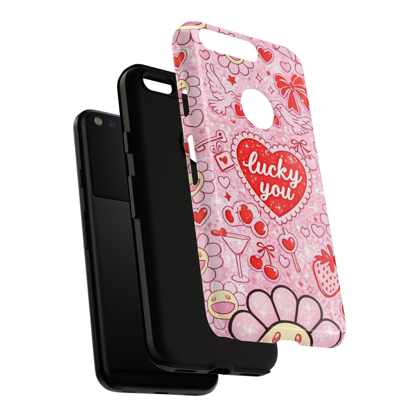 Pink Kawaii 'Lucky You' Floral Phone Case — Cute Valentine’s Protective Cover