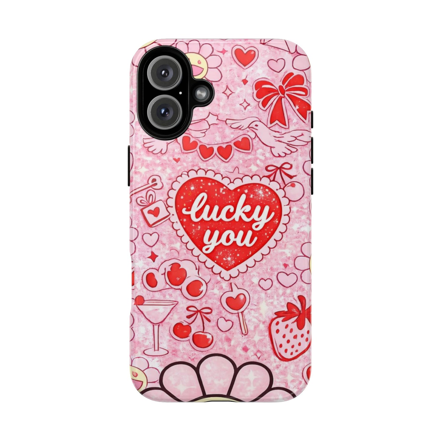 Pink Kawaii 'Lucky You' Floral Phone Case — Cute Valentine’s Protective Cover