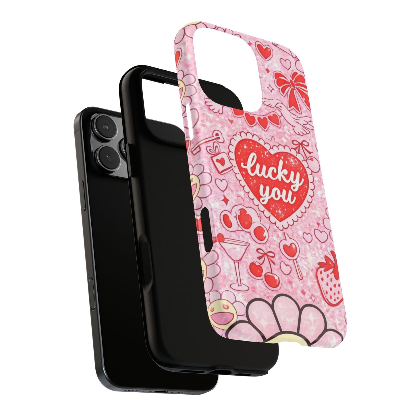 Pink Kawaii 'Lucky You' Floral Phone Case — Cute Valentine’s Protective Cover