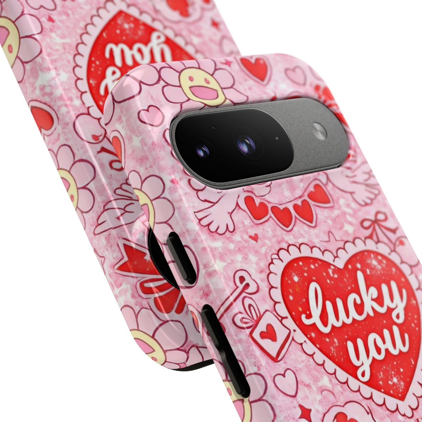 Pink Kawaii 'Lucky You' Floral Phone Case — Cute Valentine’s Protective Cover