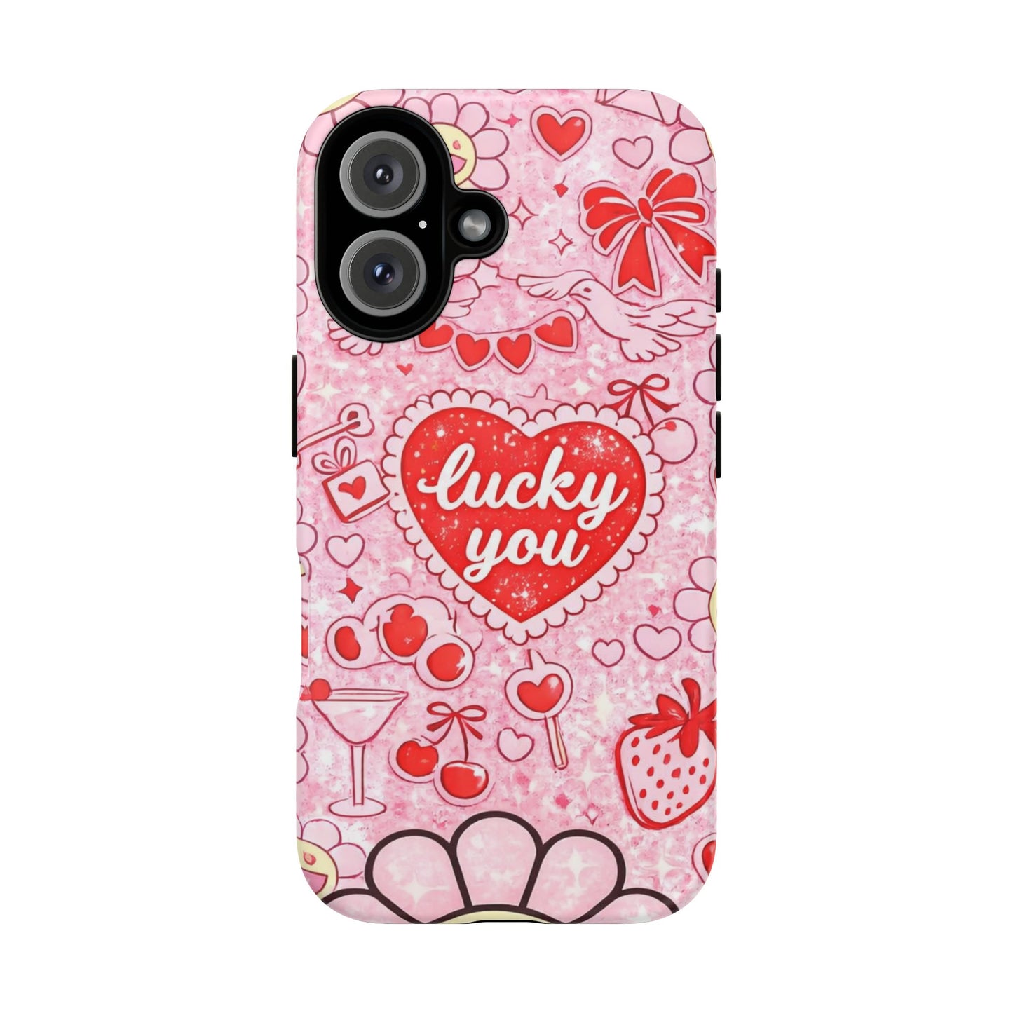 Pink Kawaii 'Lucky You' Floral Phone Case — Cute Valentine’s Protective Cover