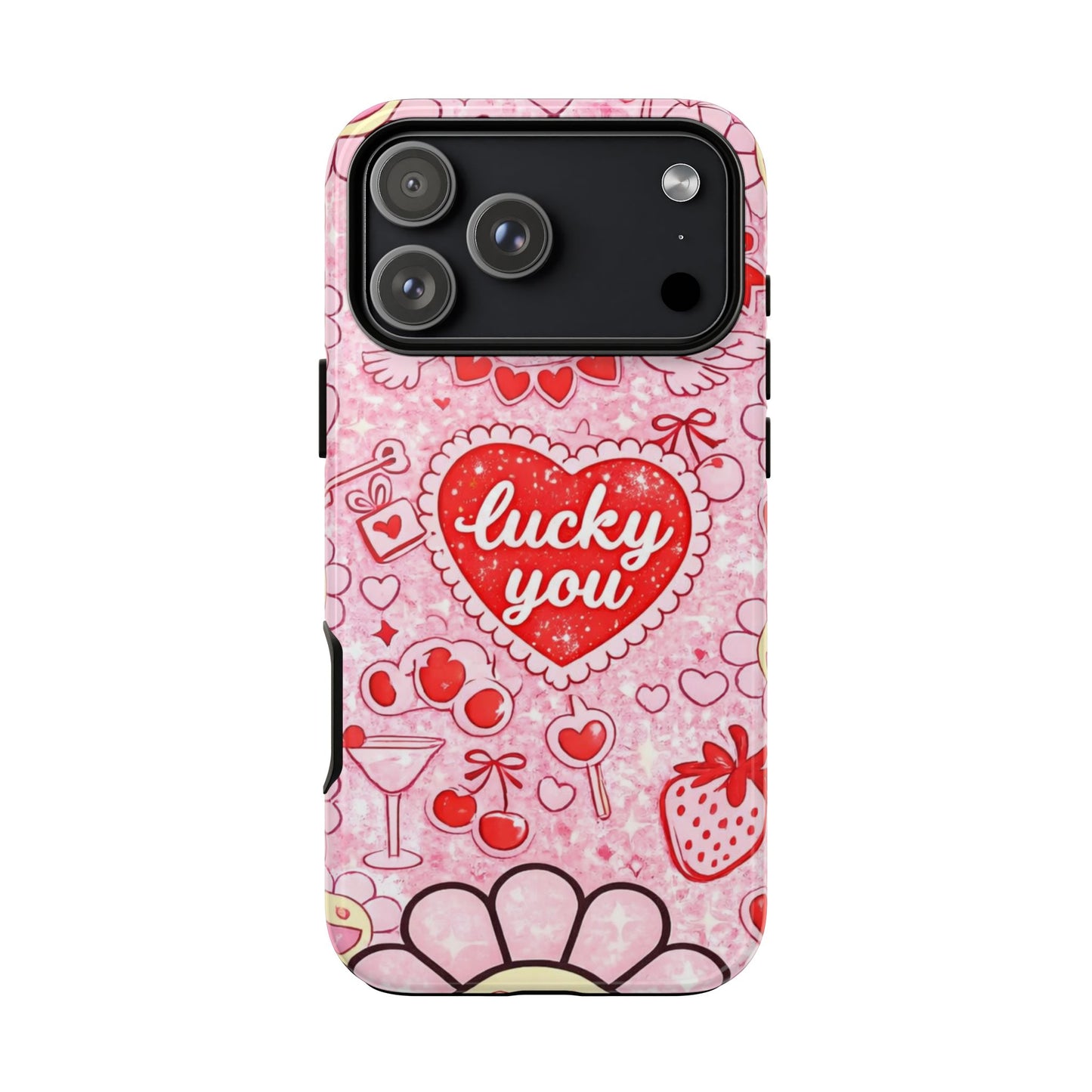 Pink Kawaii 'Lucky You' Floral Phone Case — Cute Valentine’s Protective Cover