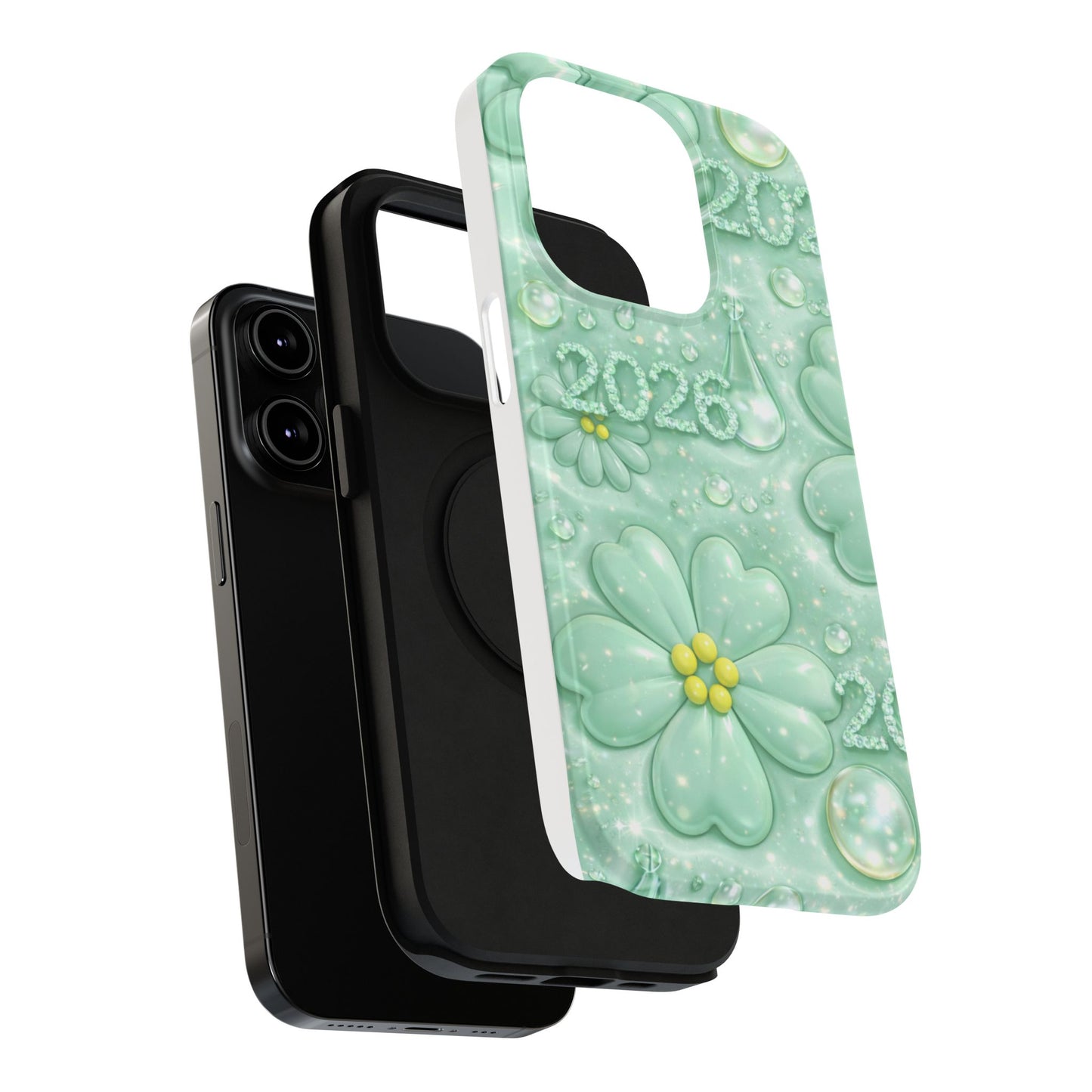 Impact-Resistant Phone Case — Mint 2026 Floral Clover Design